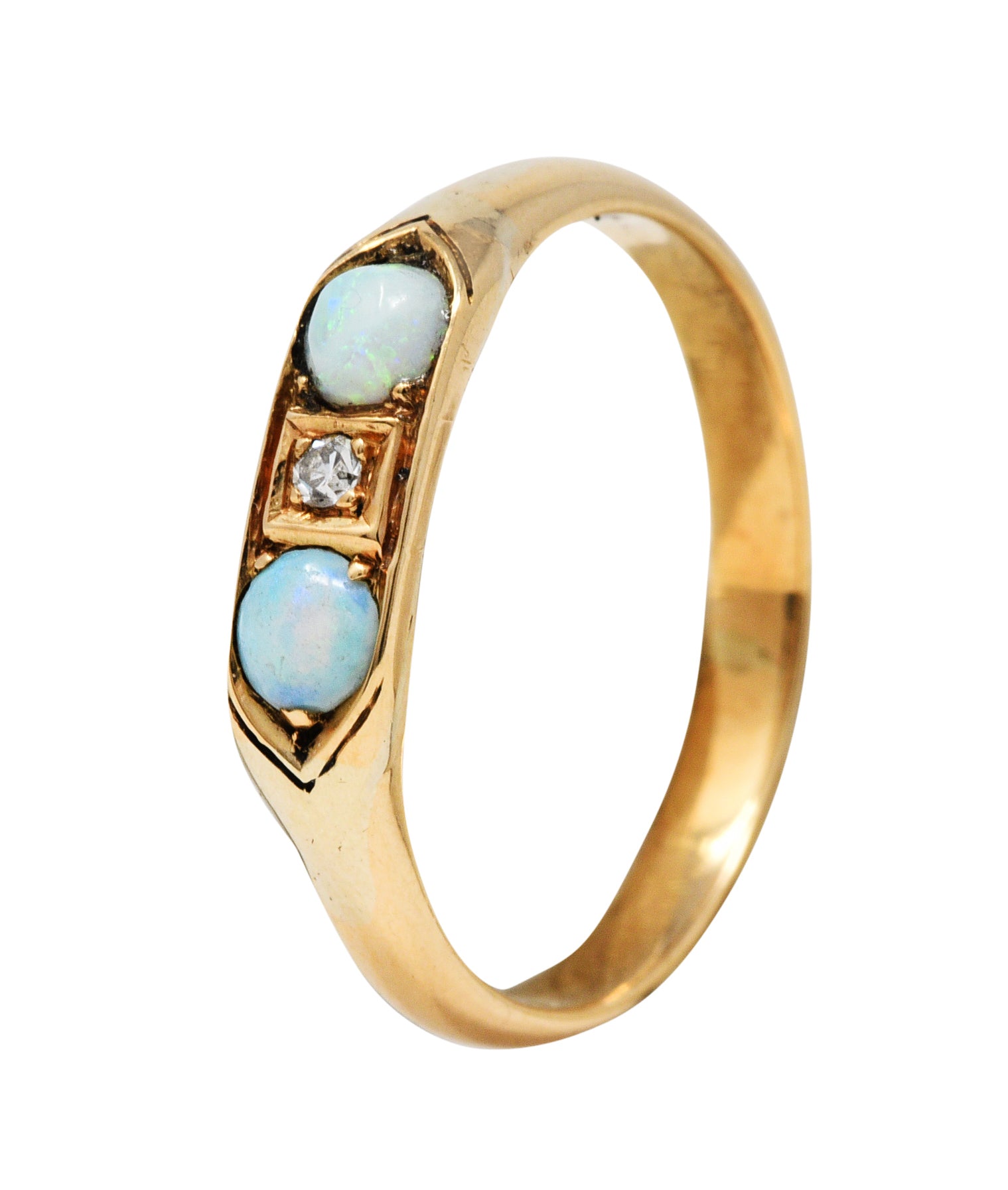 Art Deco Opal Diamond 10 Karat Gold Band RingRing - Wilson's Estate Jewelry