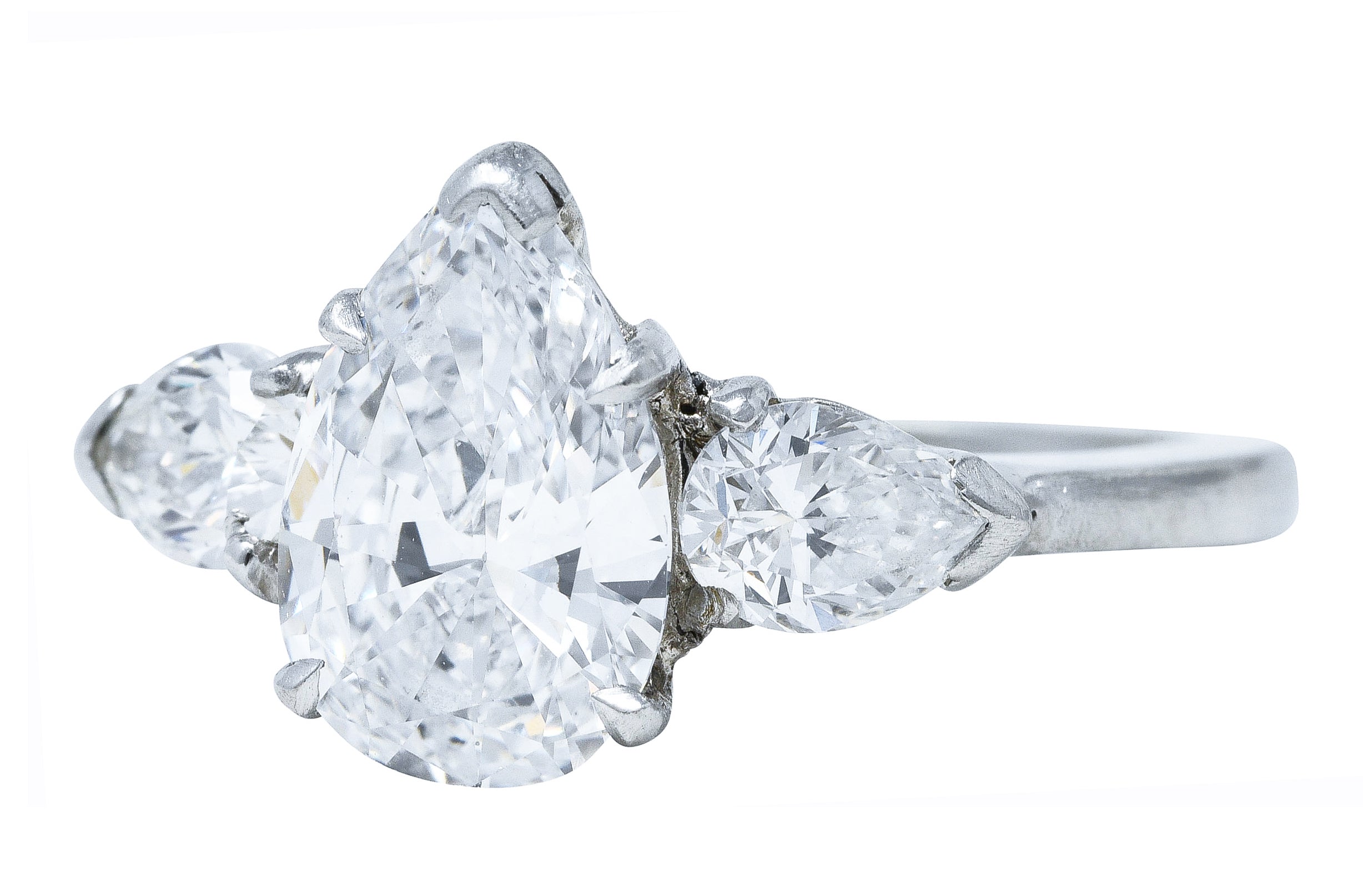 Cartier Mid-Century 2.06 CTW Diamond Platinum Pear Three Stone Engagement Ring Wilson's Estate Jewelry