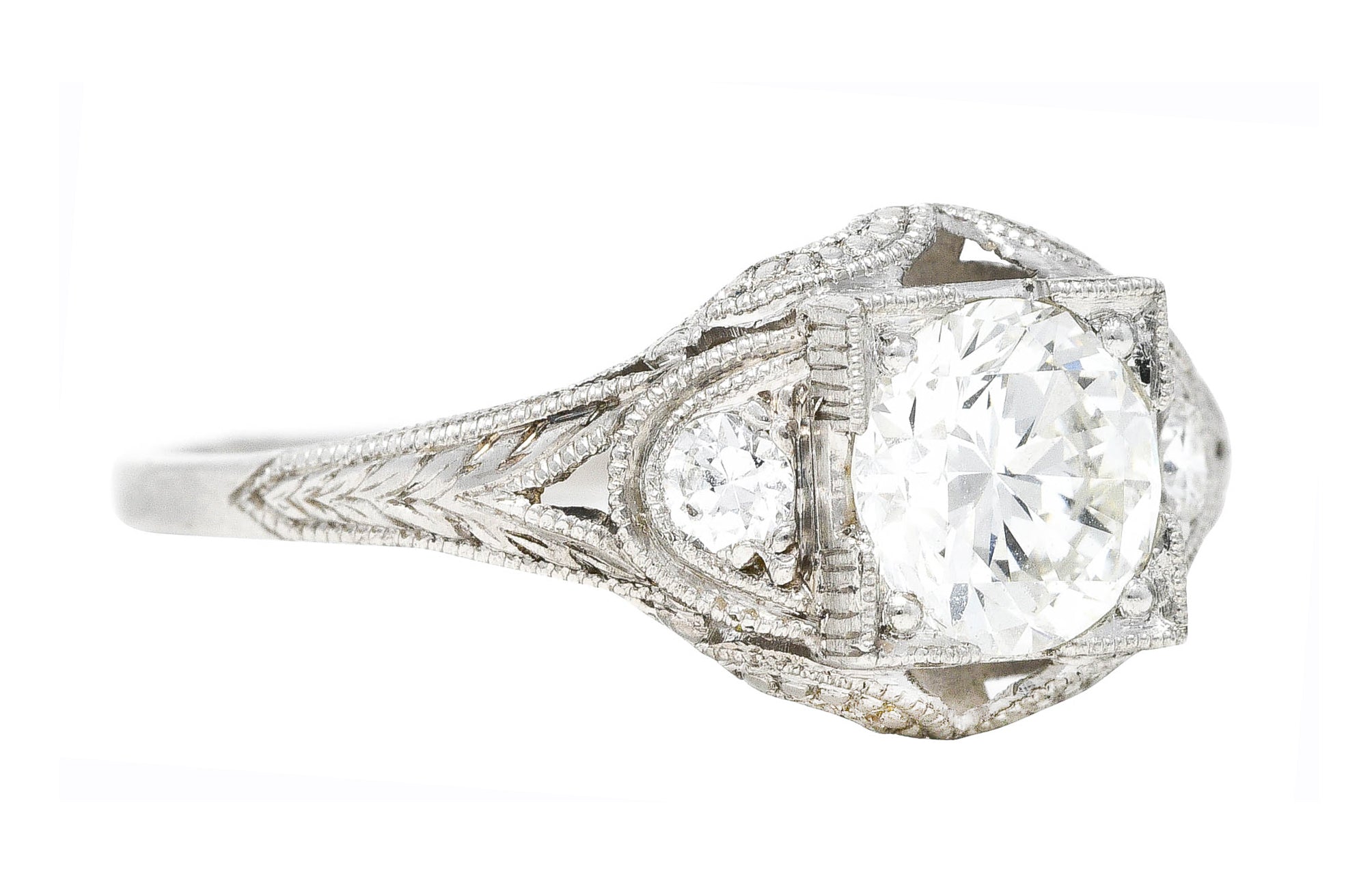 1950's Mid-Century 0.86 CTW Diamond Platinum Engagement Ring Wilson's Estate Jewelry