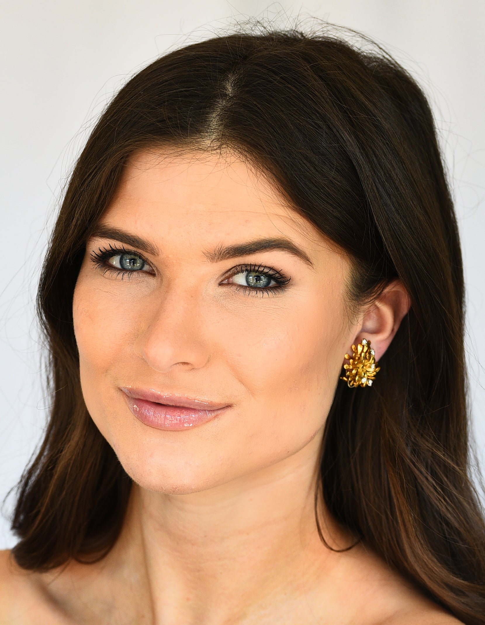 1960's Vintage 0.60 CTW Diamond 18 Karat Two-Tone Gold Organic Ear-Clip Earrings Wilson's Estate Jewelry