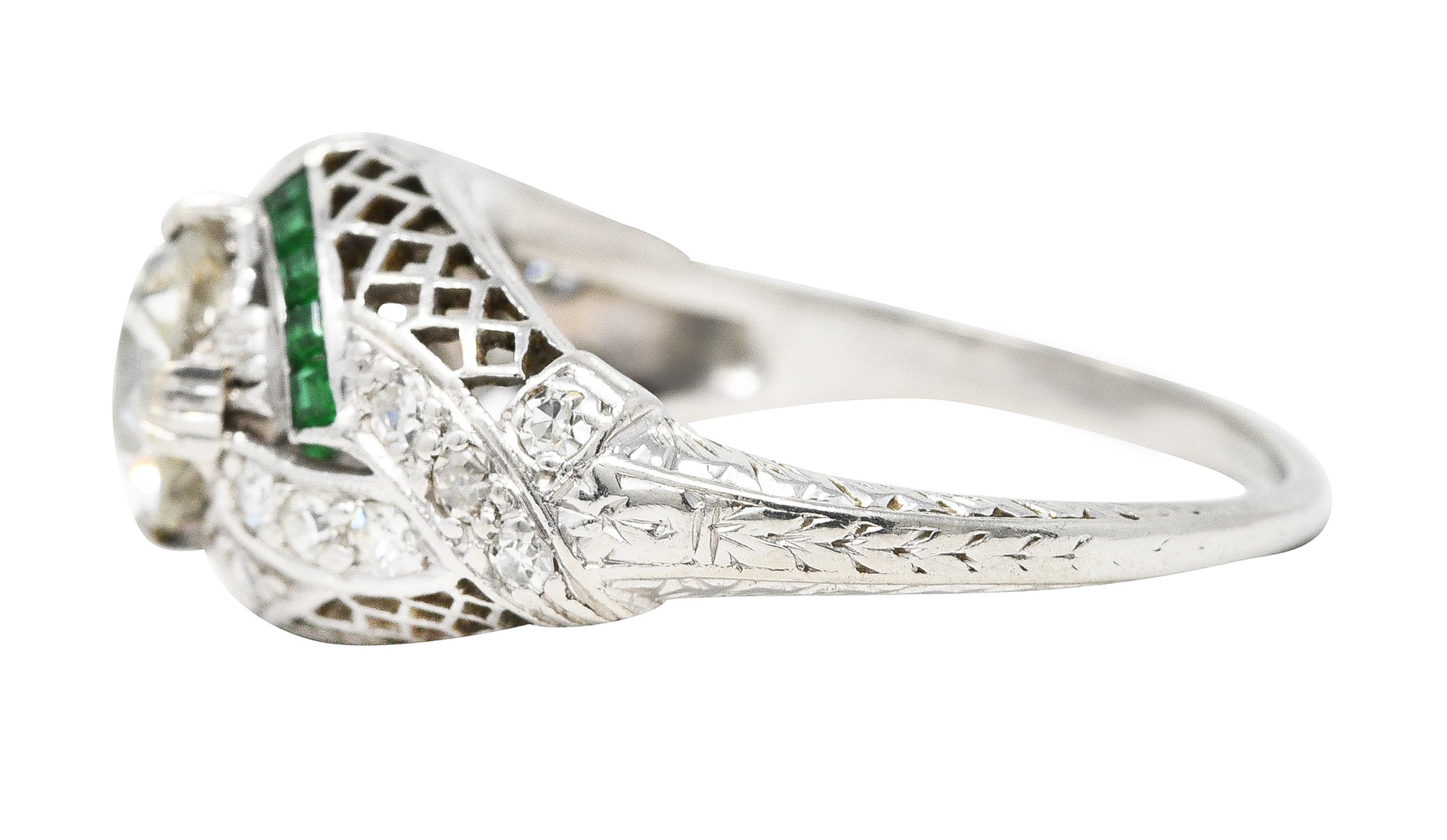 Art Deco 1.35 CTW Old European Diamond Platinum Trellis Engagement Ring GIA Wilson's Estate Jewelry