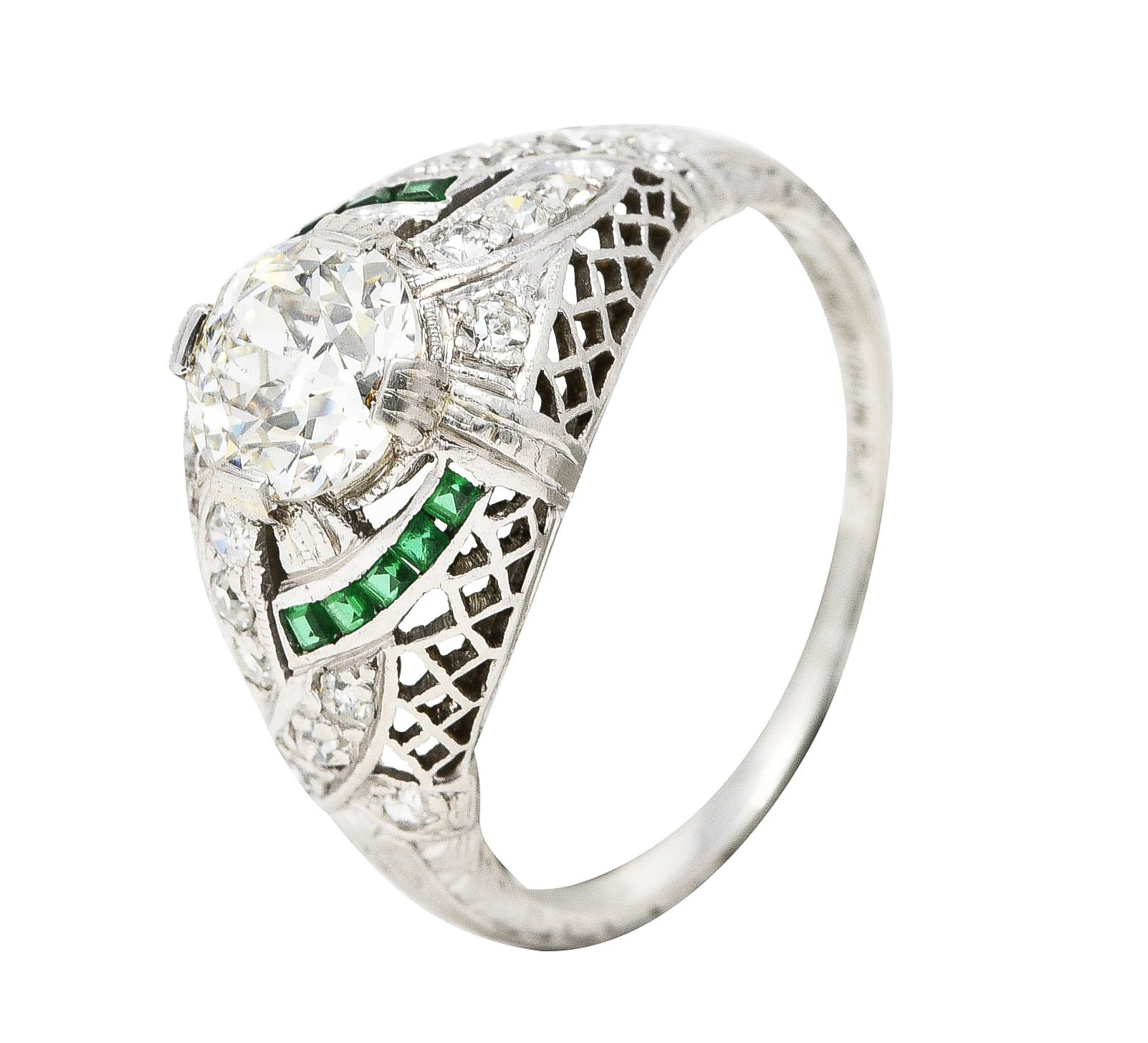 Art Deco 1.35 CTW Old European Diamond Platinum Trellis Engagement Ring GIA Wilson's Estate Jewelry
