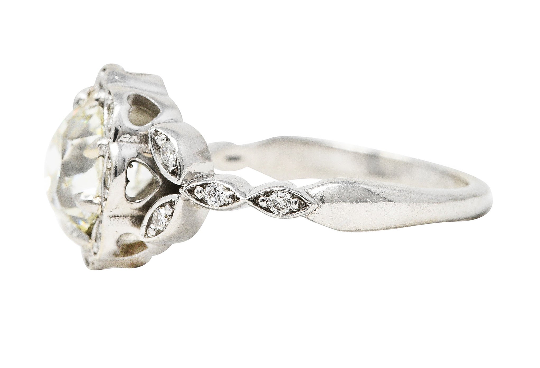 Vintage 2.17 CTW Old Mine Diamond 14 Karat White Gold Flower Cluster Engagement Ring Wilson's Estate Jewelry
