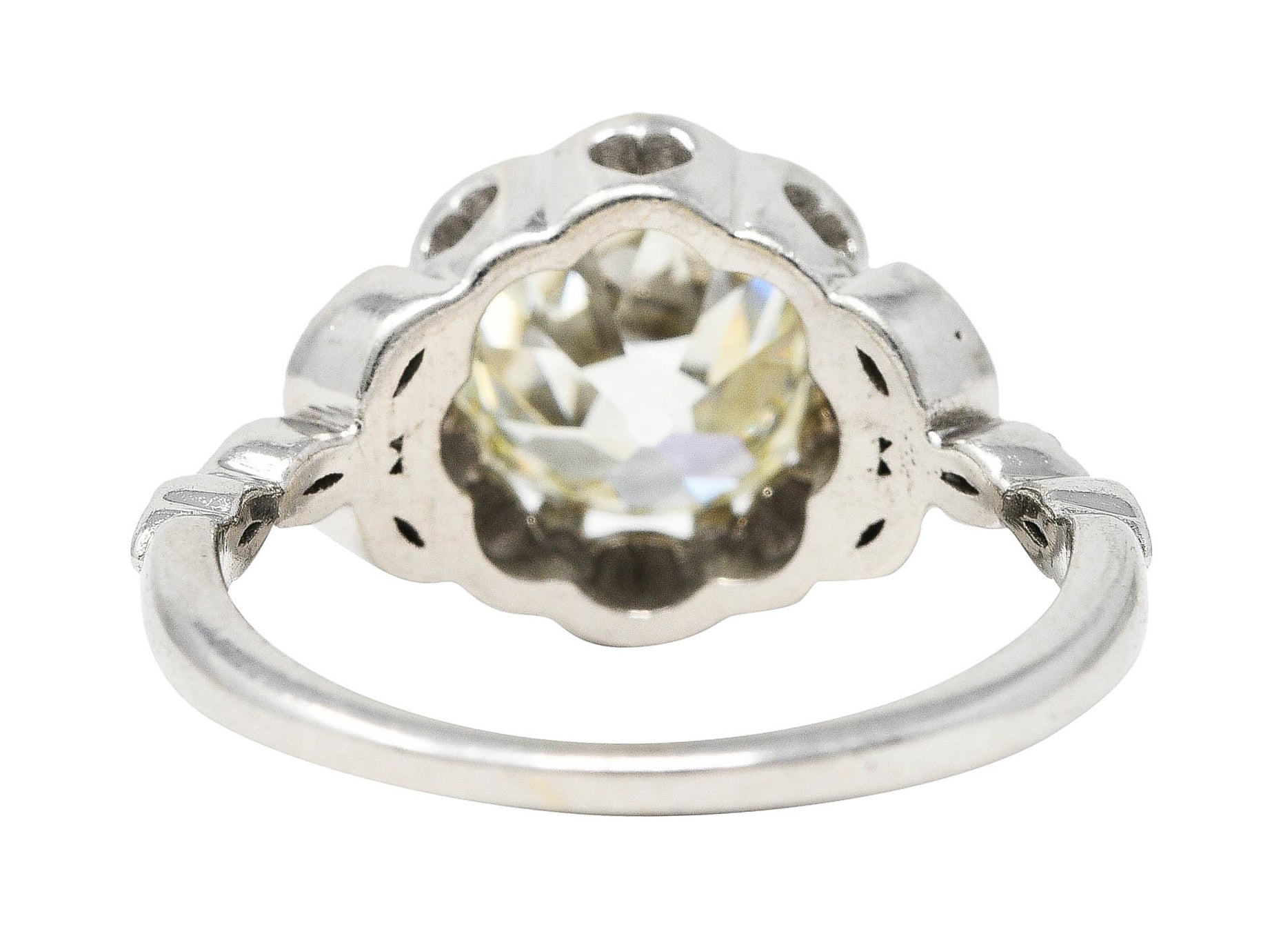 Vintage 2.17 CTW Old Mine Diamond 14 Karat White Gold Flower Cluster Engagement Ring Wilson's Estate Jewelry