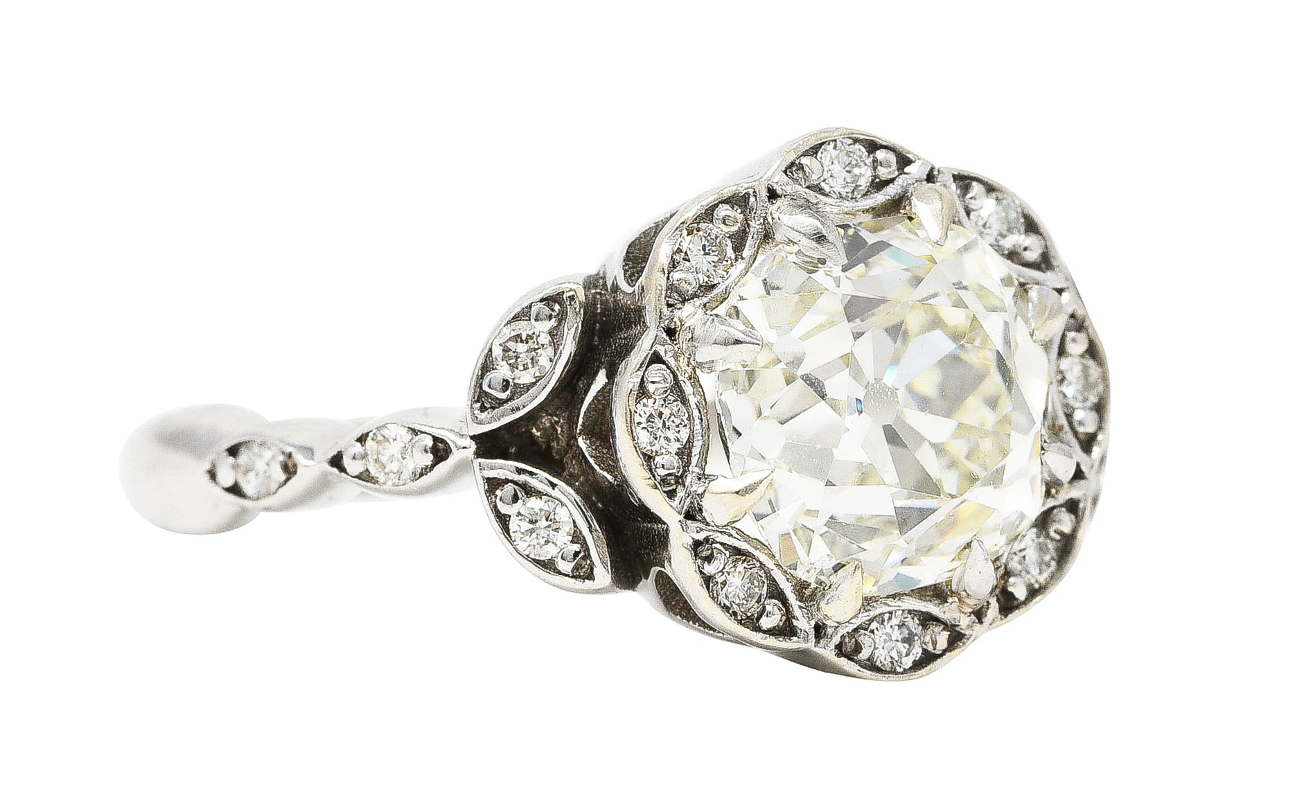 Vintage 2.17 CTW Old Mine Diamond 14 Karat White Gold Flower Cluster Engagement Ring Wilson's Estate Jewelry