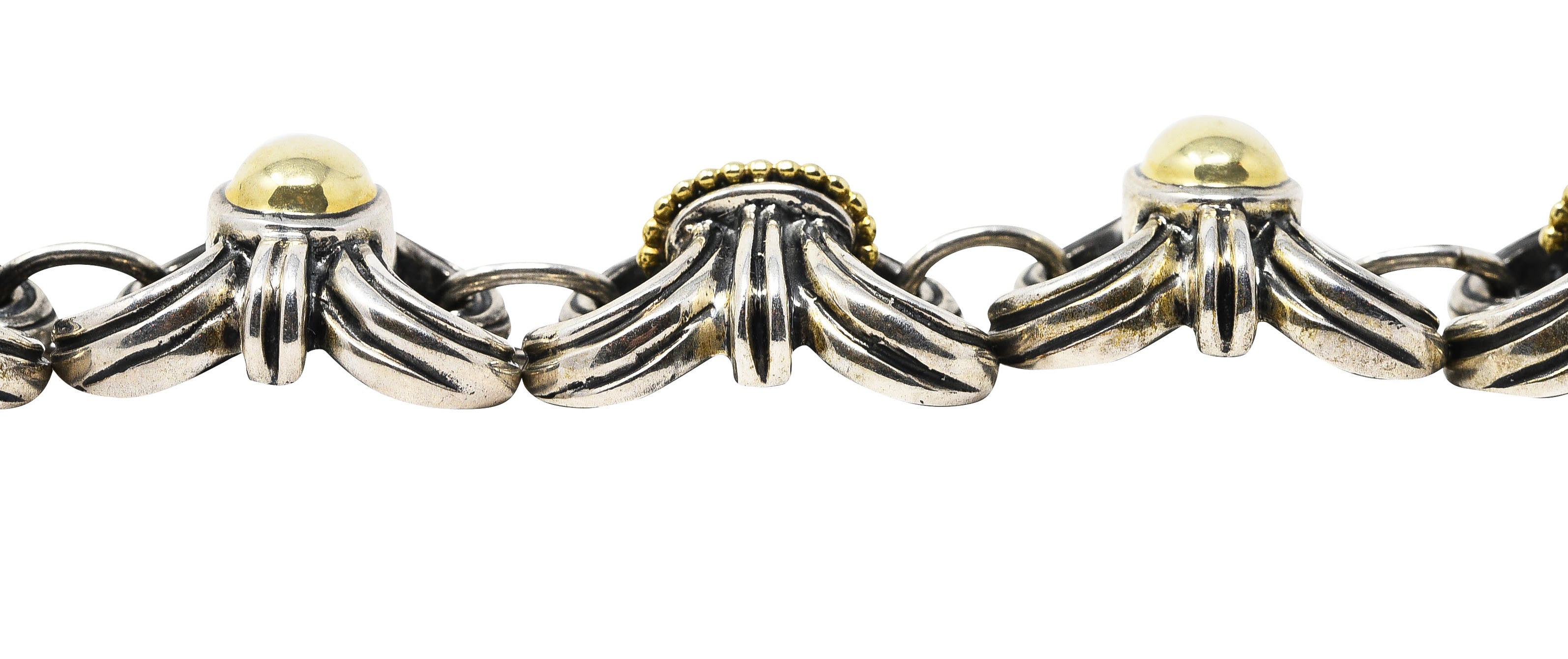 Lagos 1990's Vintage 18 Karat Gold Sterling Silver Caviar Wheat NecklaceNecklace - Wilson's Estate Jewelry