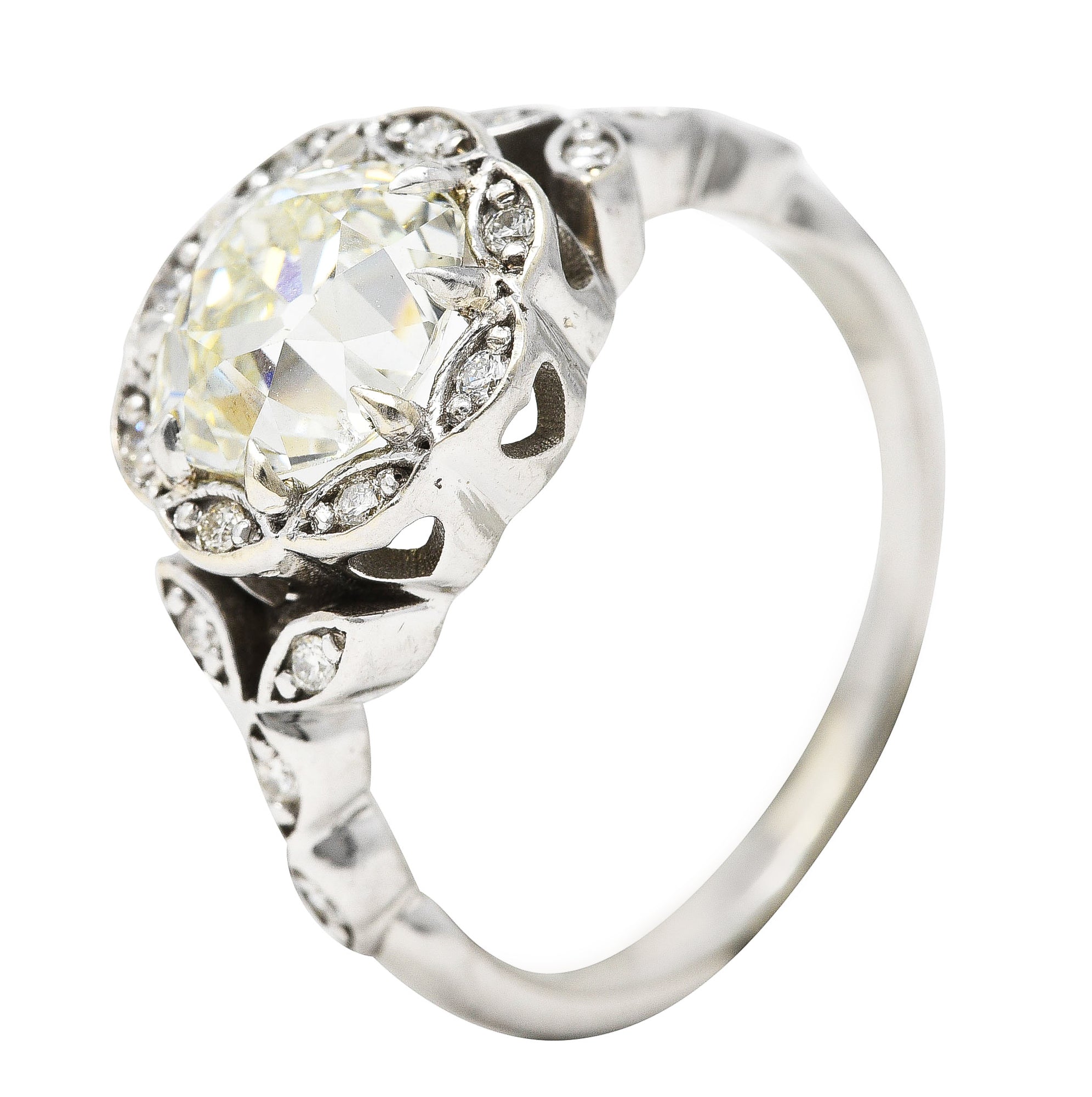Vintage 2.17 CTW Old Mine Diamond 14 Karat White Gold Flower Cluster Engagement Ring Wilson's Estate Jewelry