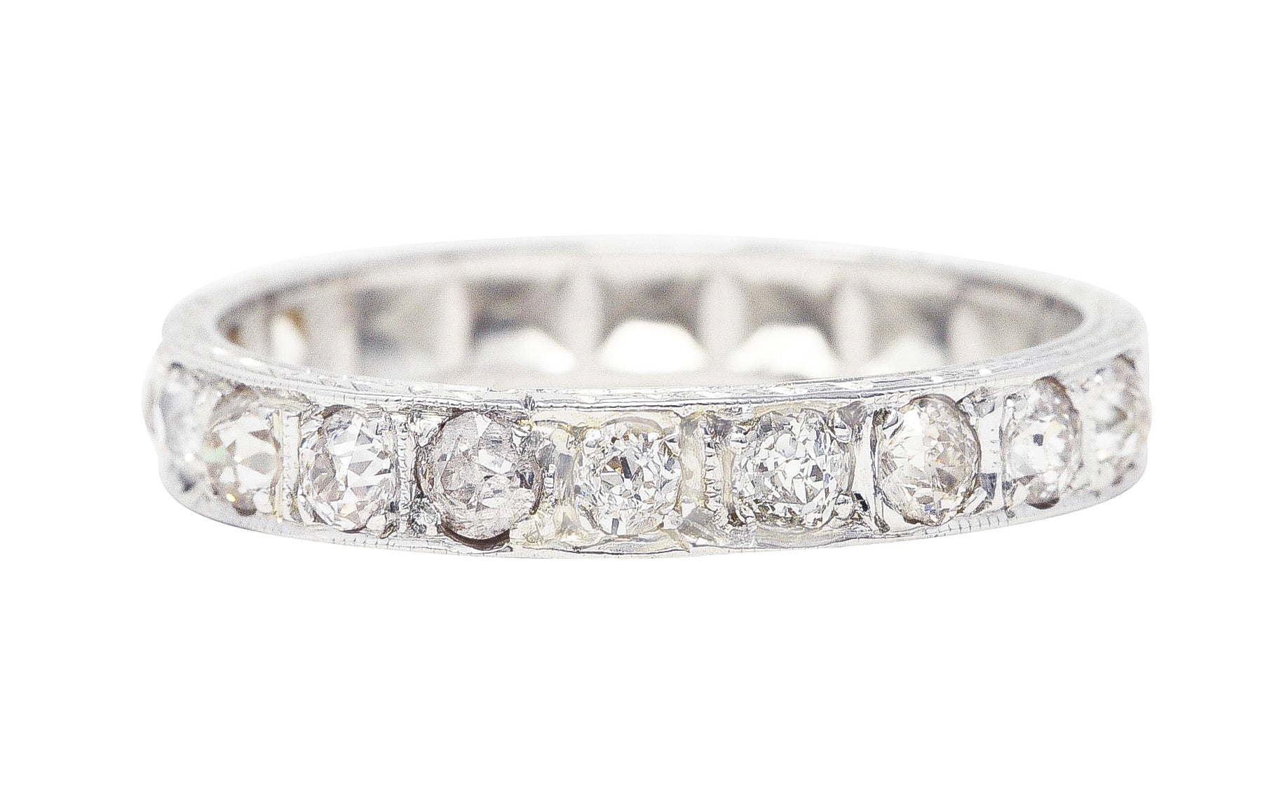 .11111 # KO Art Deco 0.50 CTW Diamond 18 Karat White Gold Orange Blossom Wedding Band Ring Wilson's Estate Jewelry