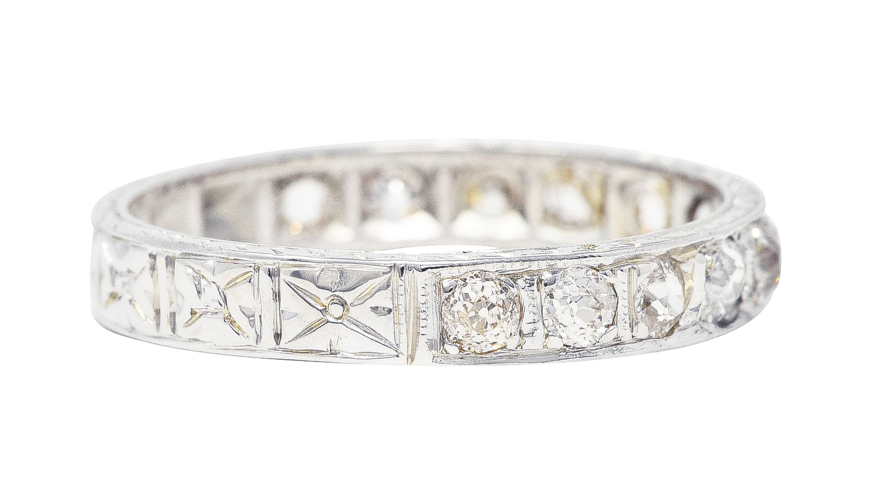 .11111 # KO Art Deco 0.50 CTW Diamond 18 Karat White Gold Orange Blossom Wedding Band Ring Wilson's Estate Jewelry