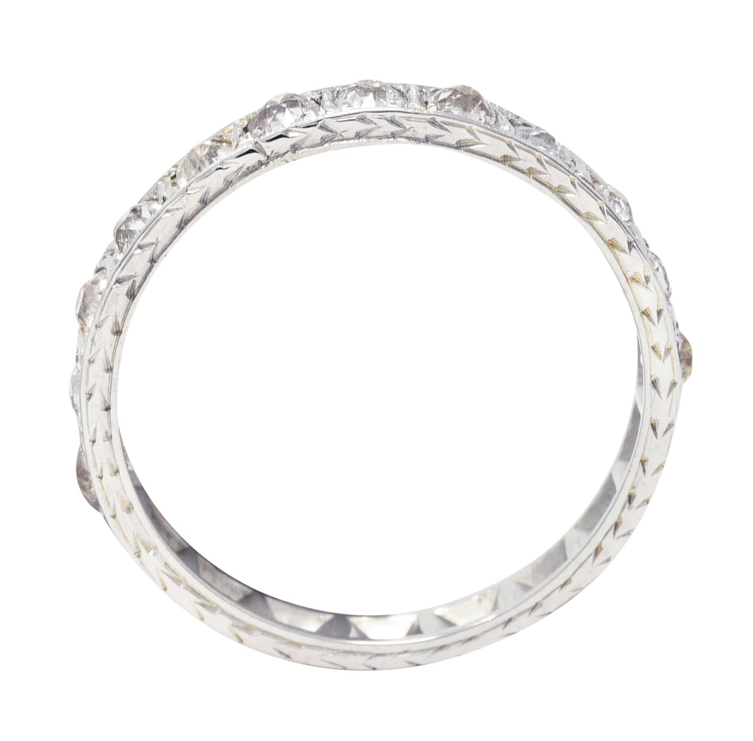 .11111 # KO Art Deco 0.50 CTW Diamond 18 Karat White Gold Orange Blossom Wedding Band Ring Wilson's Estate Jewelry