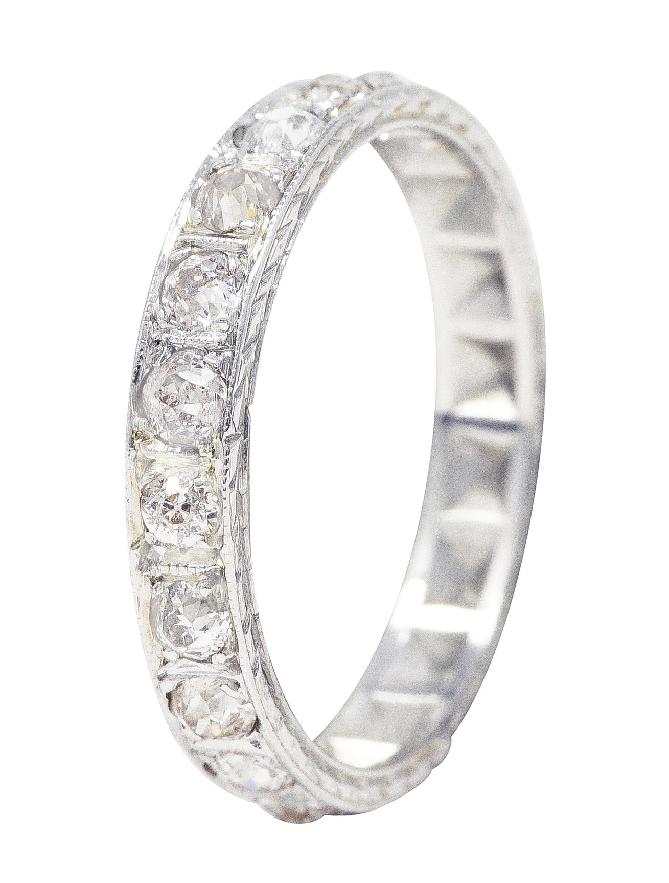 .11111 # KO Art Deco 0.50 CTW Diamond 18 Karat White Gold Orange Blossom Wedding Band Ring Wilson's Estate Jewelry