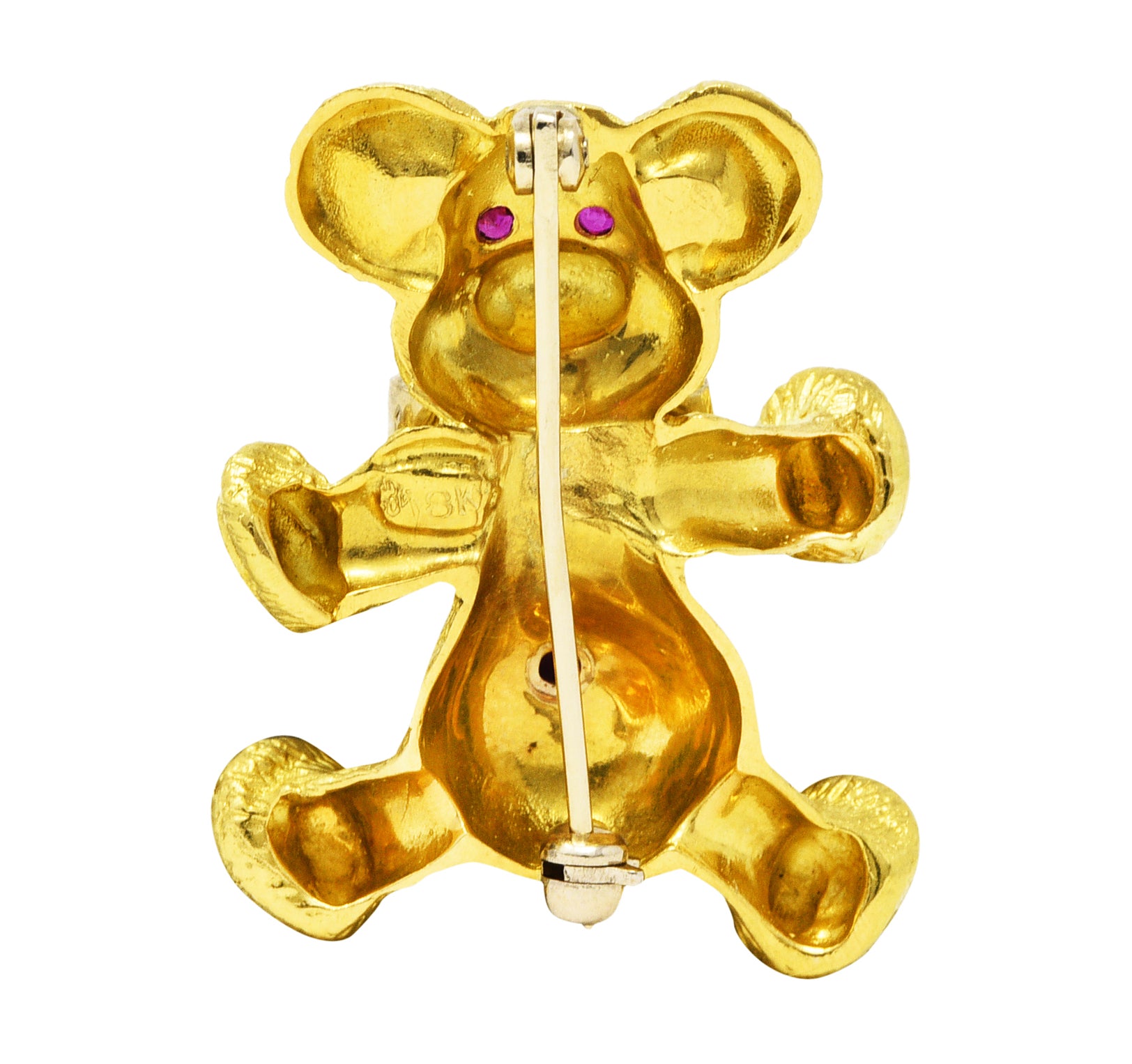 1970's Vintage Ruby 18 Karat Two-Tone Gold Teddy Bear BroochBrooch - Wilson's Estate Jewelry