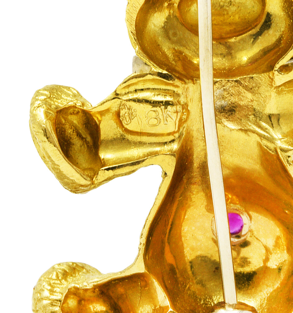 1970's Vintage Ruby 18 Karat Two-Tone Gold Teddy Bear BroochBrooch - Wilson's Estate Jewelry