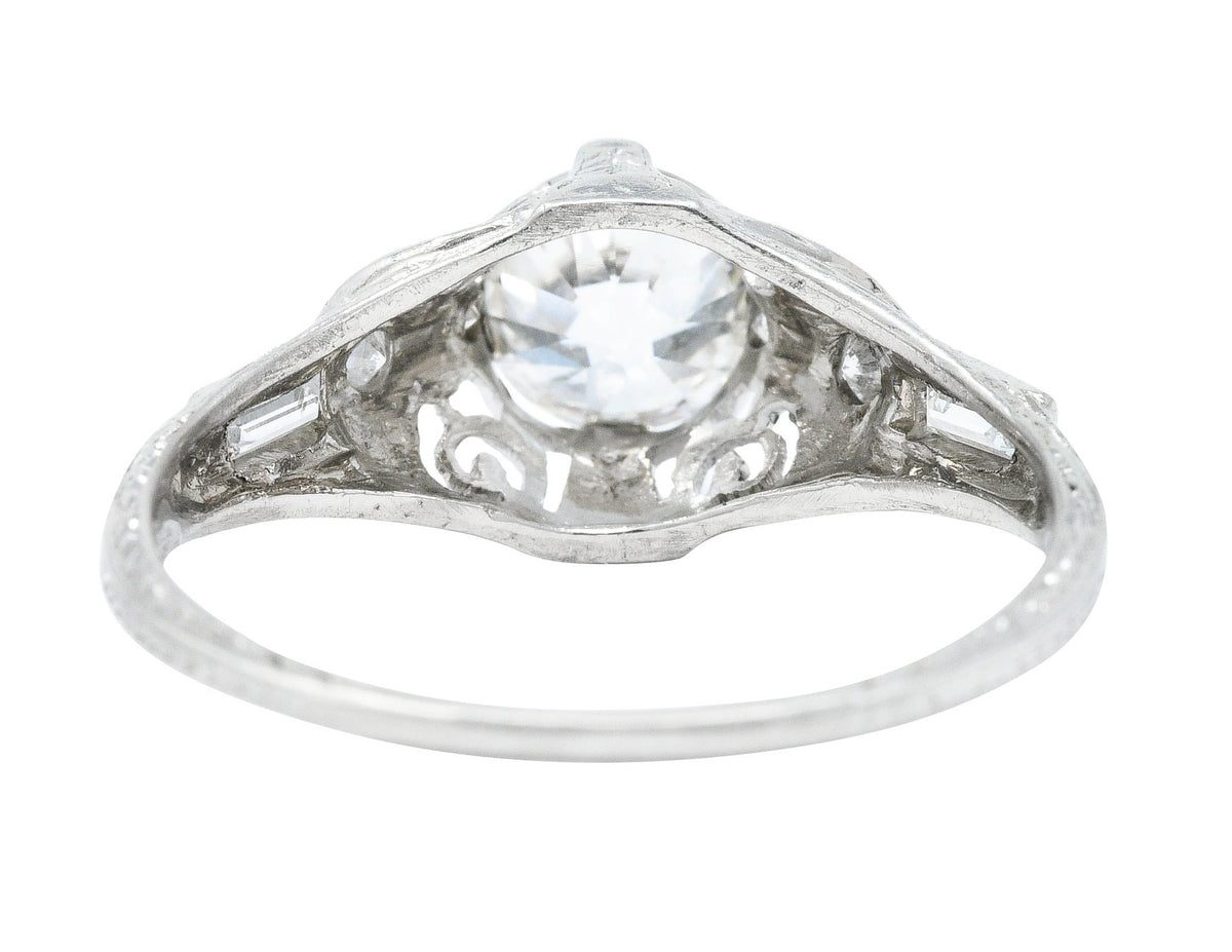 Art Deco 1.09 CTW Diamond Platinum Scrolled Volute Engagement Ring GIARing - Wilson's Estate Jewelry