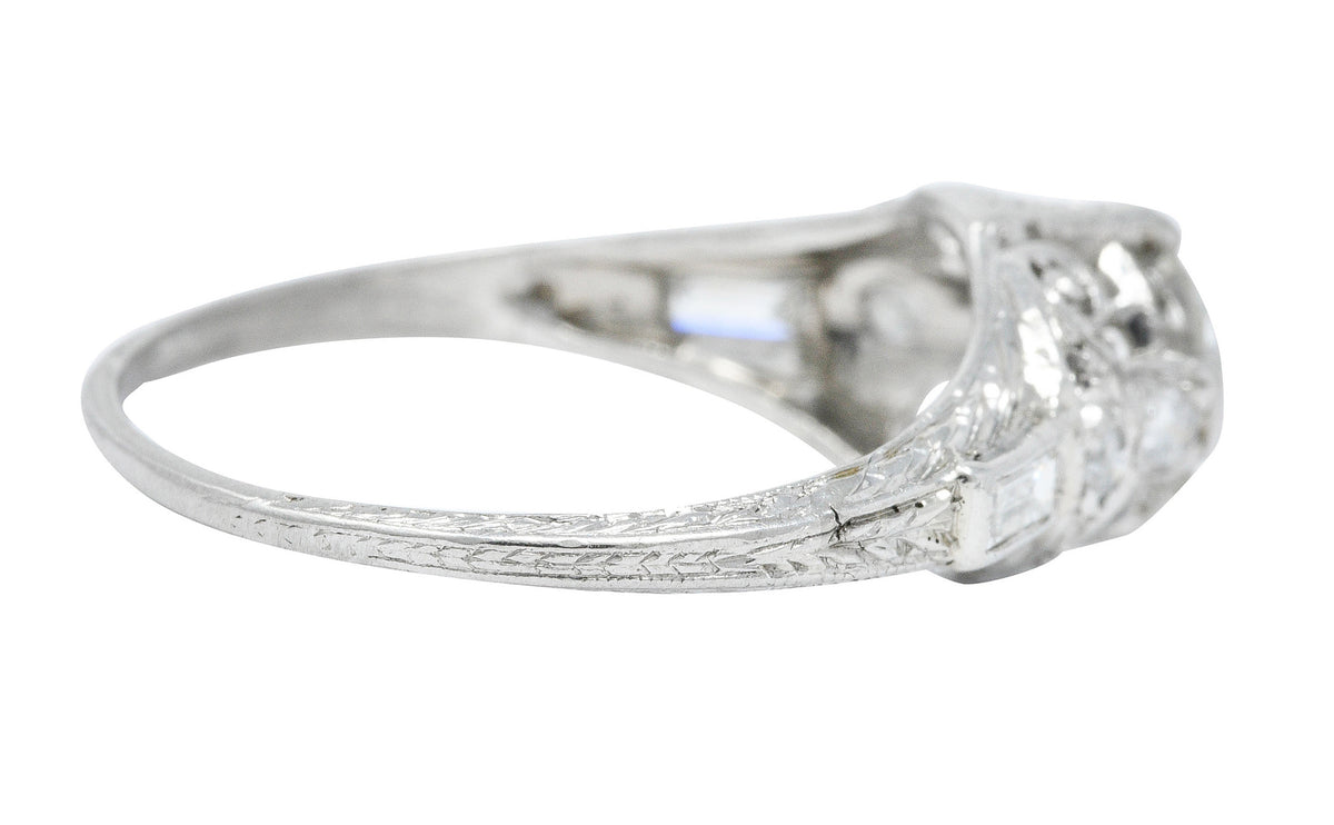 Art Deco 1.09 CTW Diamond Platinum Scrolled Volute Engagement Ring GIARing - Wilson's Estate Jewelry