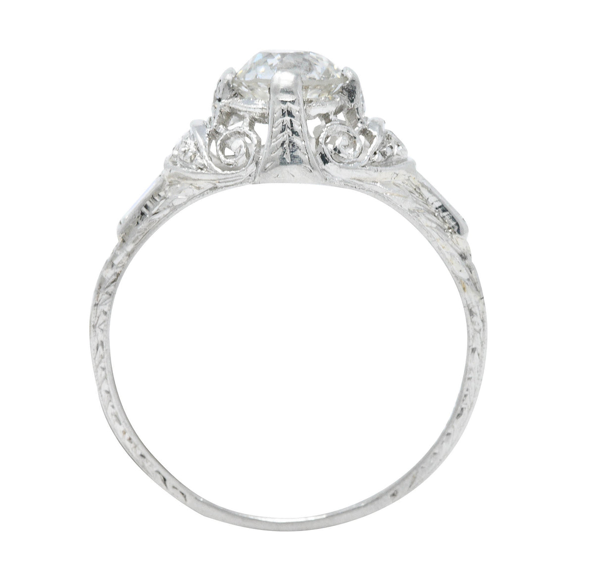 Art Deco 1.09 CTW Diamond Platinum Scrolled Volute Engagement Ring GIARing - Wilson's Estate Jewelry