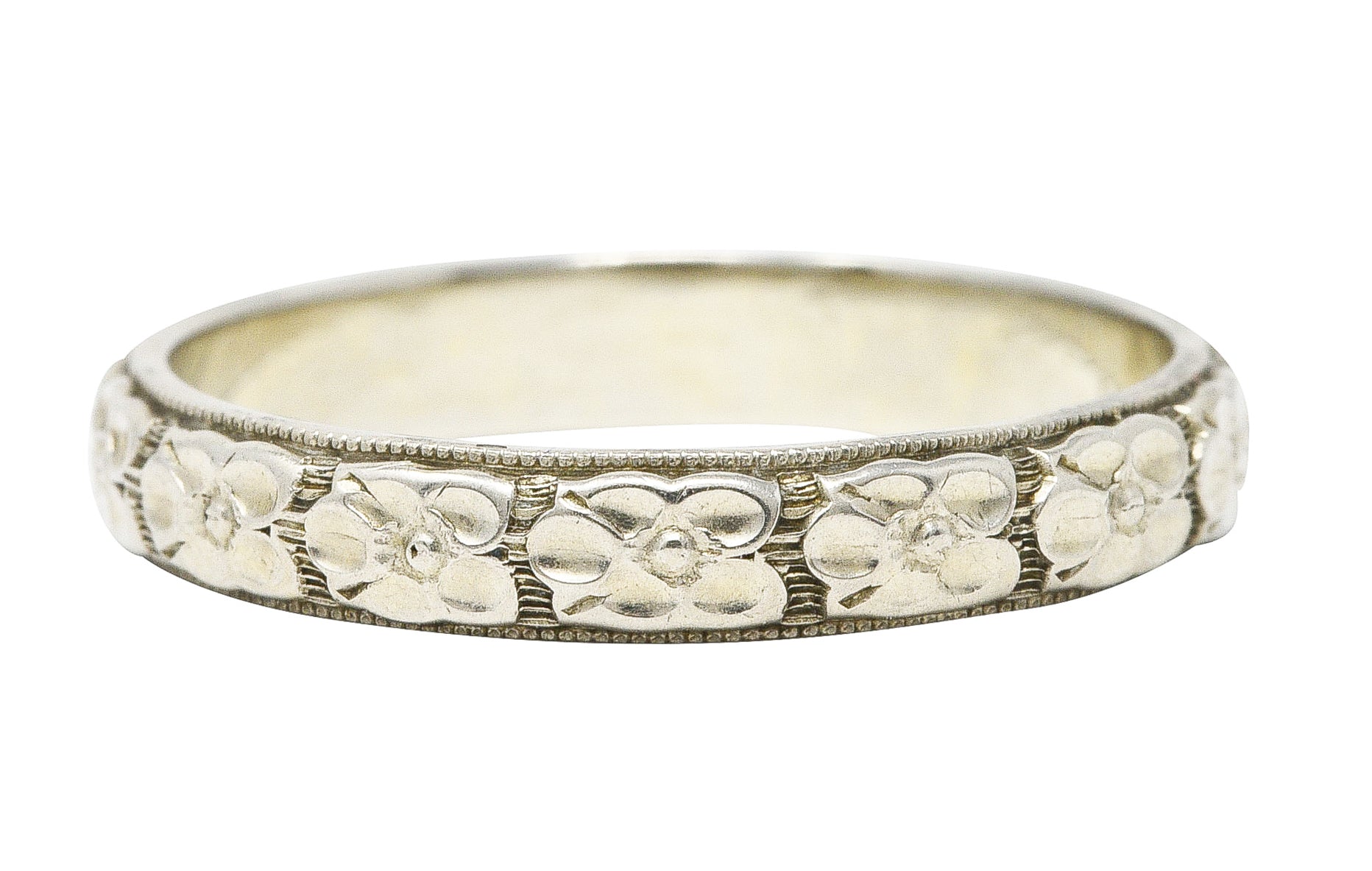 .11111 KO Art Deco 18 Karat White Gold Orange Blossom Unisex Wedding Band Ring Wilson's Estate Jewelry