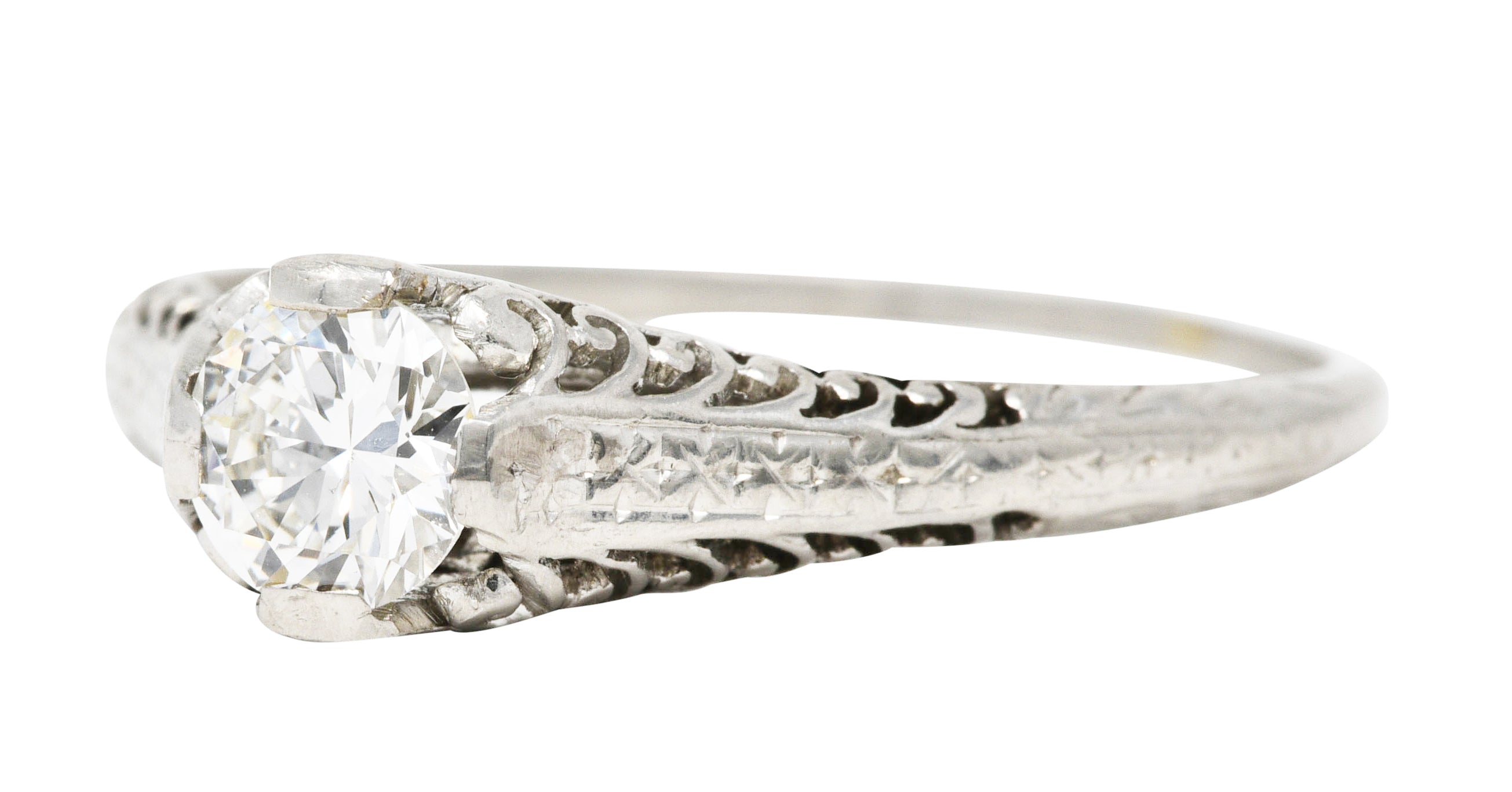 .11111 SH 1920's Art Deco 0.55 CTW Diamond Platinum Filigree Engagement Ring Wilson's Estate Jewelry