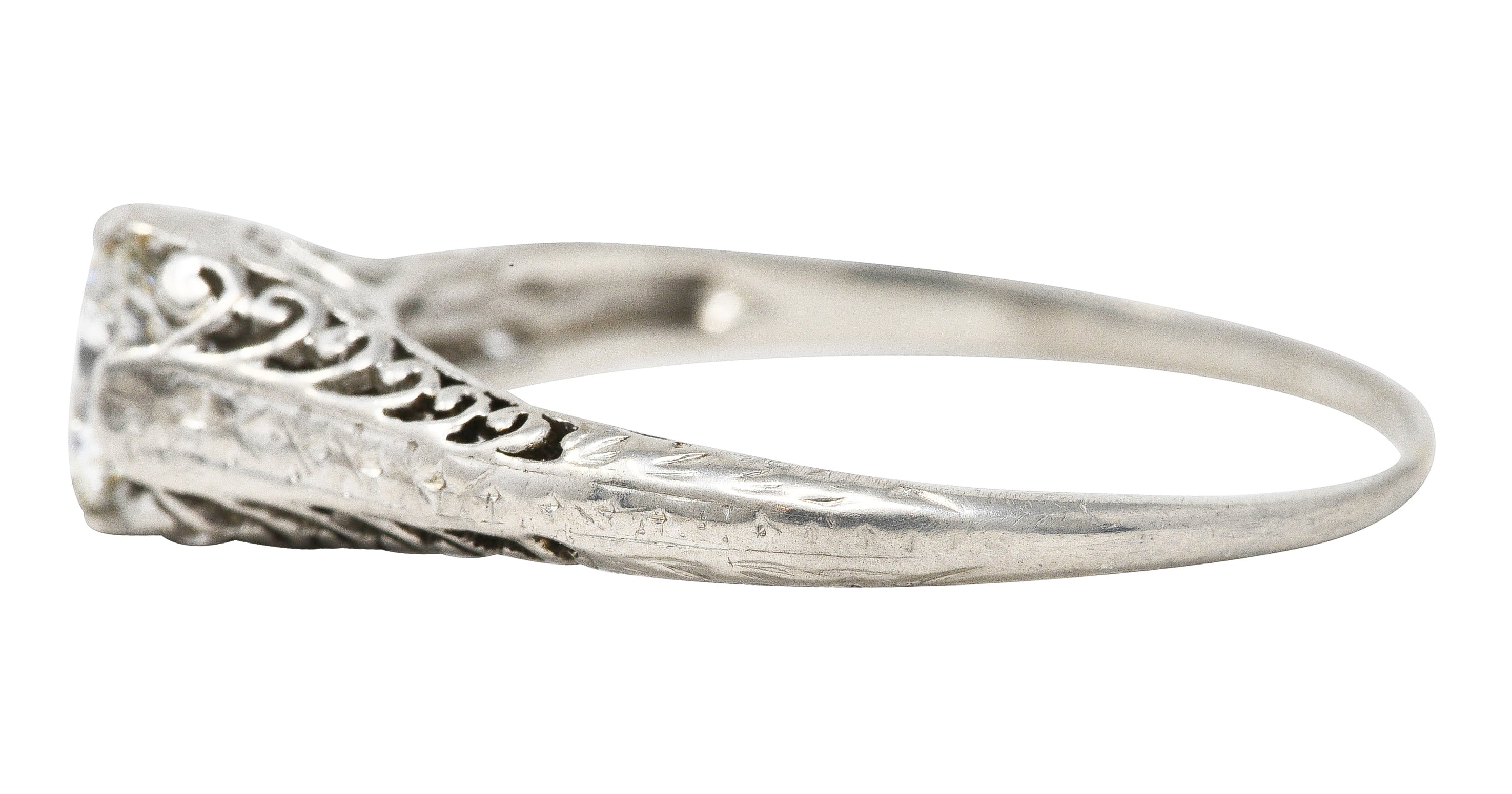 .11111 SH 1920's Art Deco 0.55 CTW Diamond Platinum Filigree Engagement Ring Wilson's Estate Jewelry