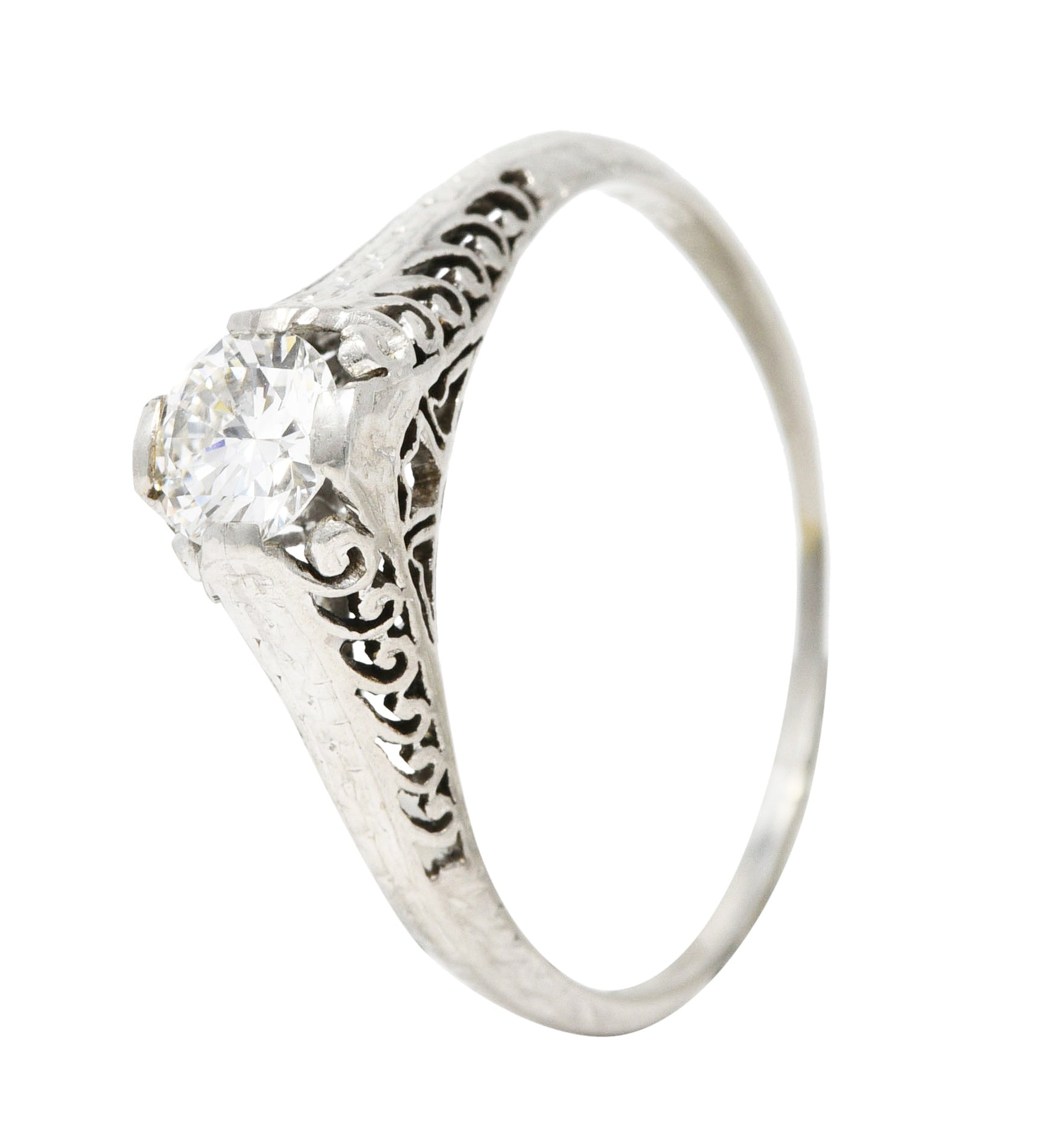 .11111 SH 1920's Art Deco 0.55 CTW Diamond Platinum Filigree Engagement Ring Wilson's Estate Jewelry