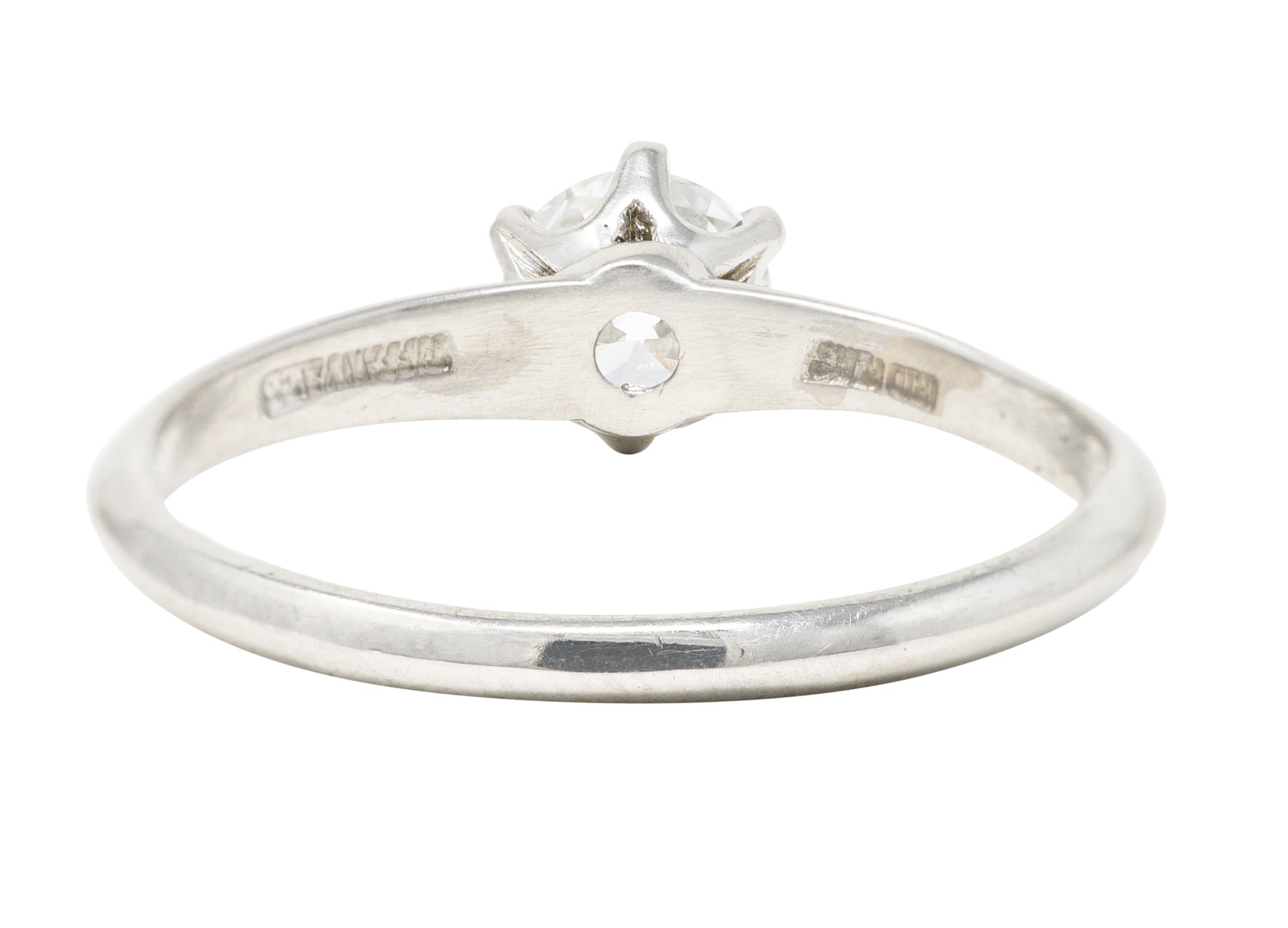 Tiffany & Co. Art Deco 0.51 CTW Old European Cut Diamond Platinum Solitaire Knife Engagement Ring Wilson's Estate Jewelry