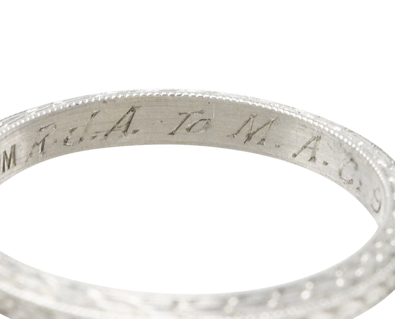 1920's H. Oppenheimer Co. Art Deco Platinum Engraved Wheat Band Ring Wilson's Estate Jewelry