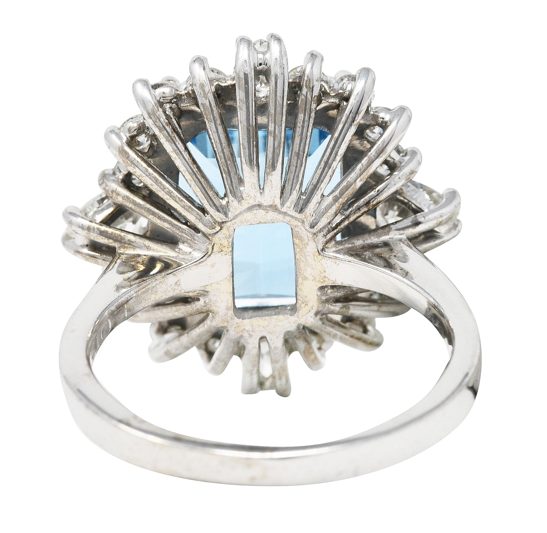 Vintage 8.05 CTW Aquamarine Diamond 14 Karat White Gold Cluster Ring Wilson's Estate Jewelry
