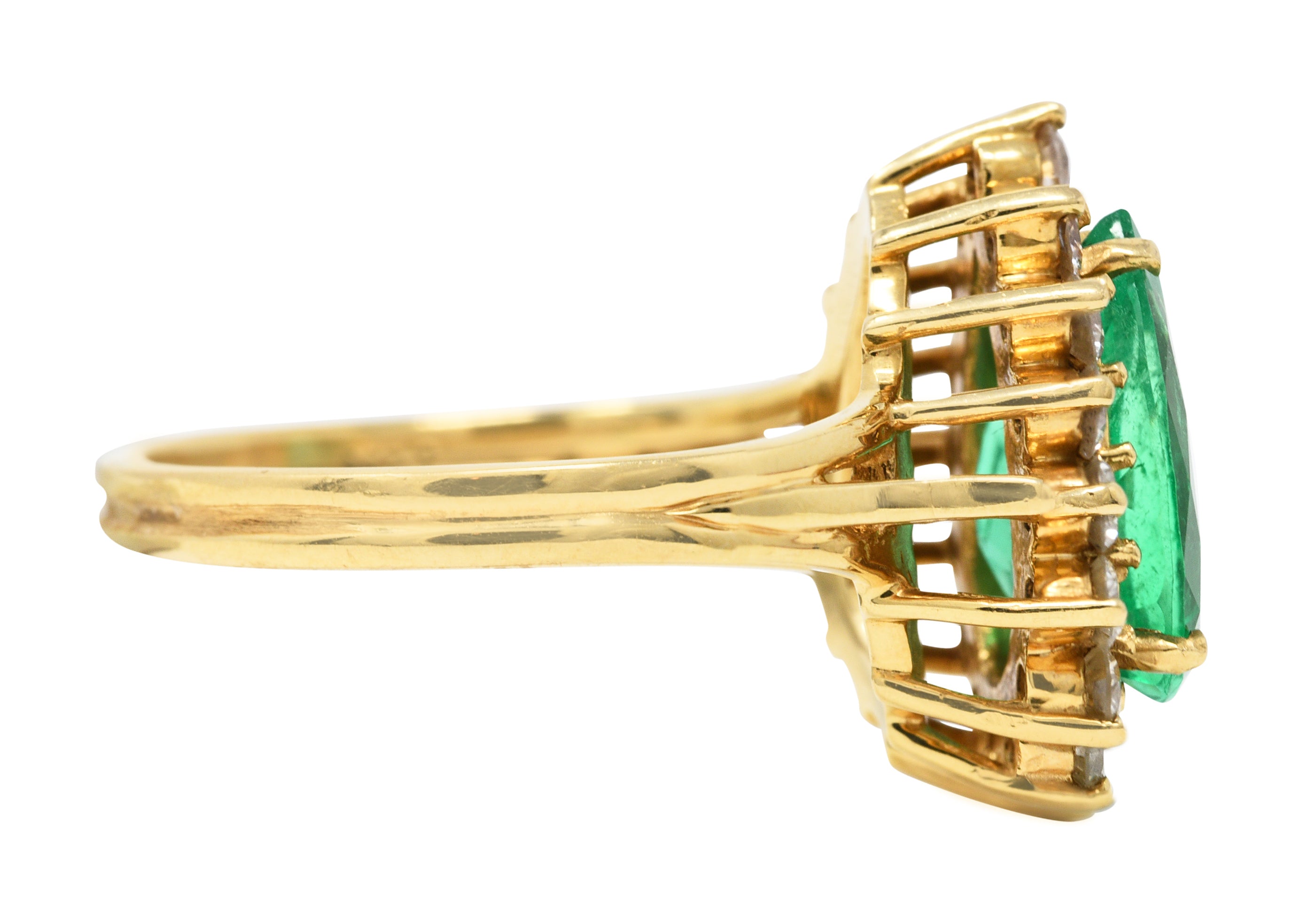 Vintage 4.34 CTW Pear Cut Columbian Emerald Diamond 14 Karat Yellow Gold Halo Ring GIA Wilson's Estate Jewelry