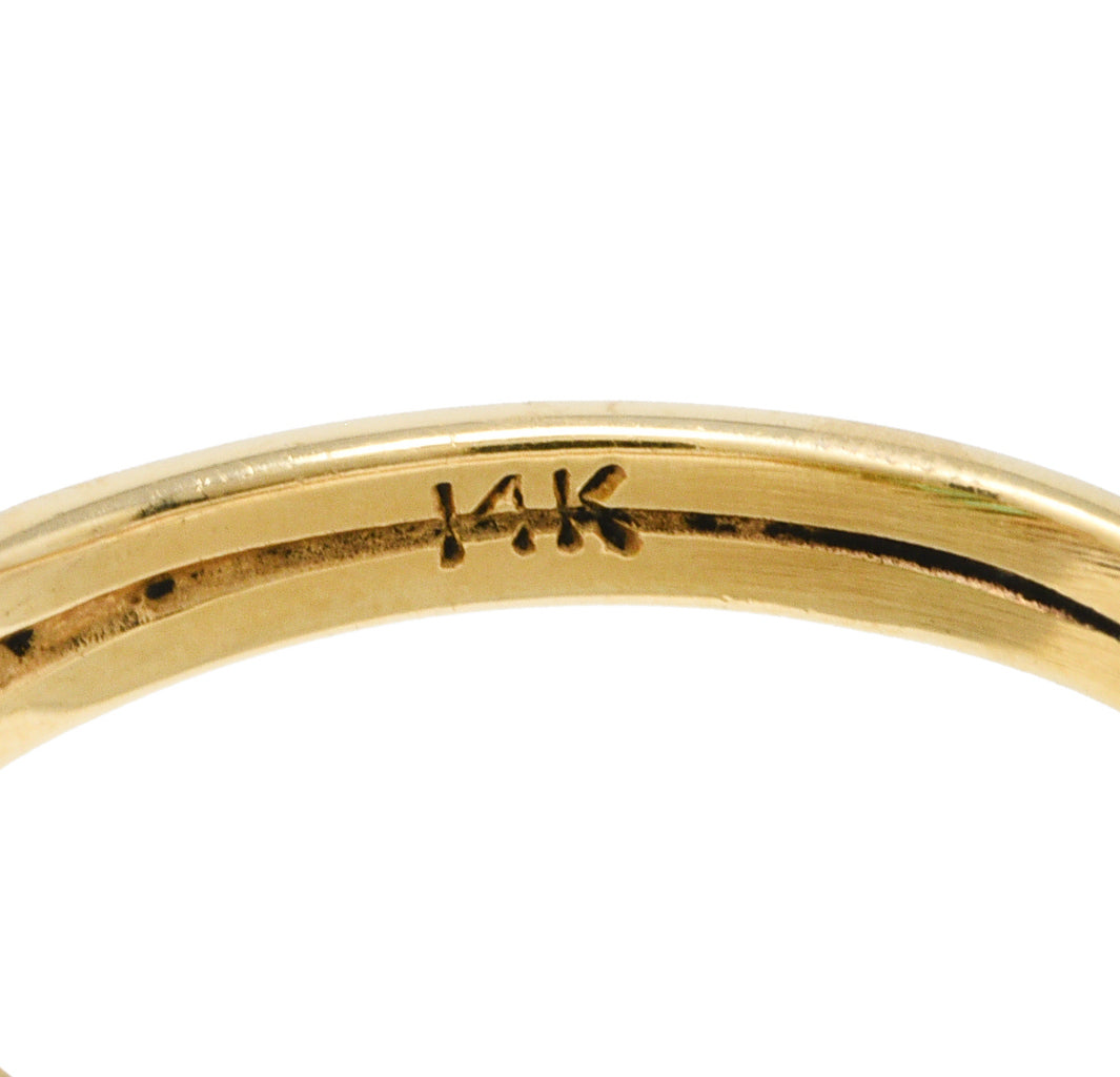 Vintage 4.34 CTW Pear Cut Columbian Emerald Diamond 14 Karat Yellow Gold Halo Ring GIA Wilson's Estate Jewelry