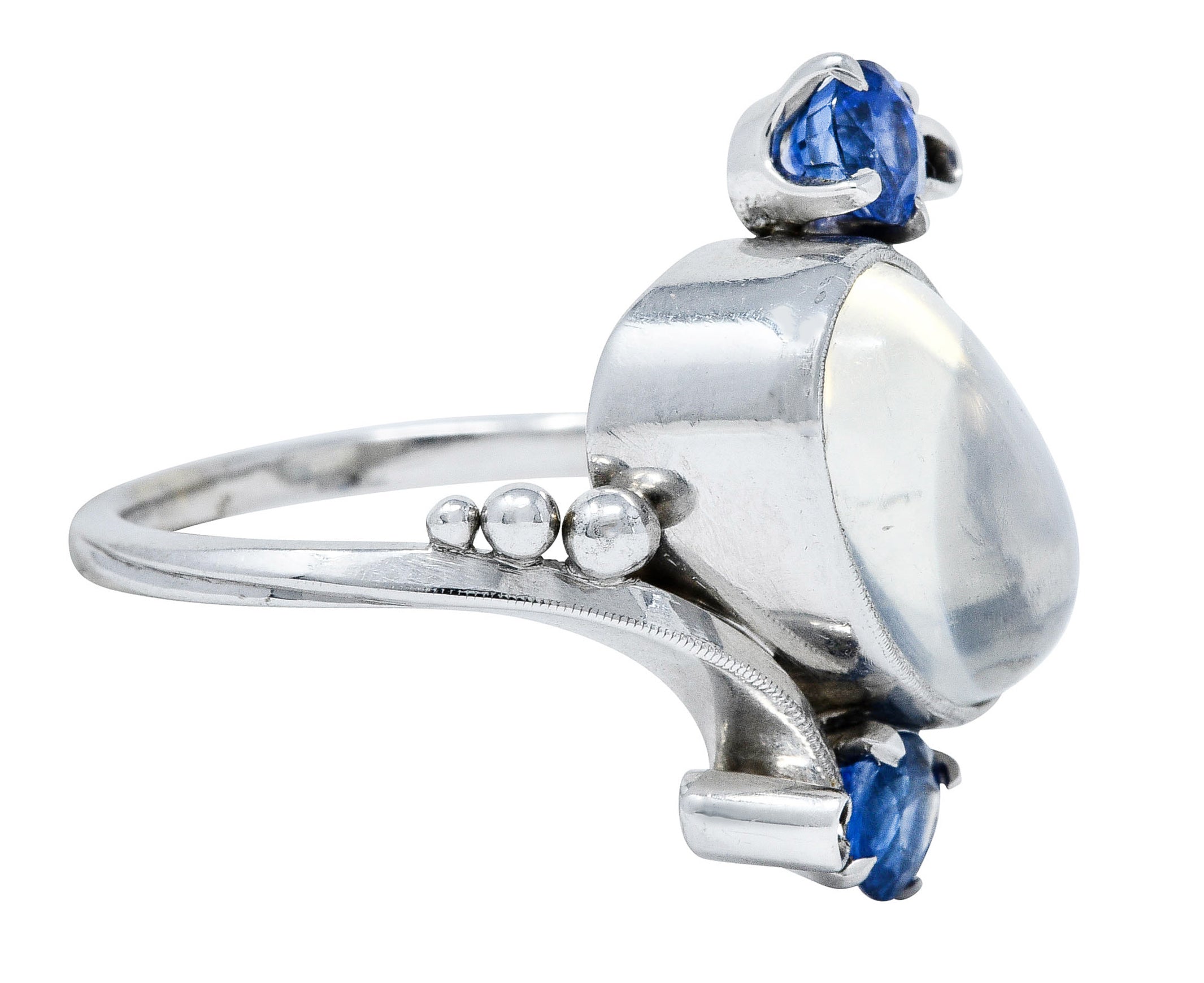 1940's Retro Moonstone Sapphire 14 Karat White Gold Bypass RingRing - Wilson's Estate Jewelry