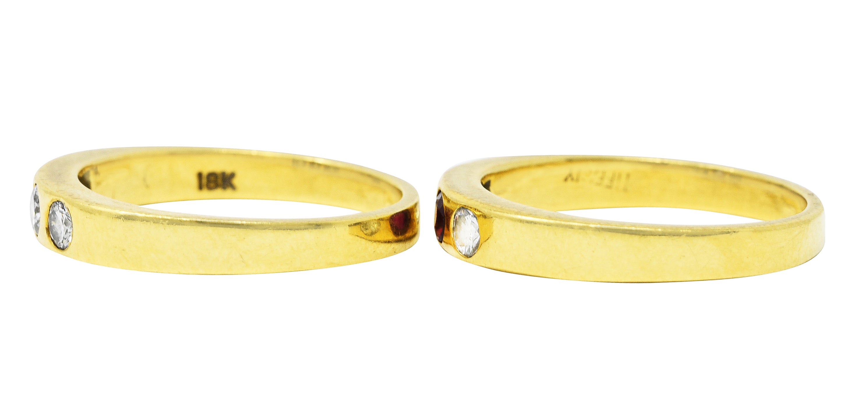 1960's 0.50 CTW Tiffany Ruby Diamond Three Stone Stacking Band Ring SetRing - Wilson's Estate Jewelry