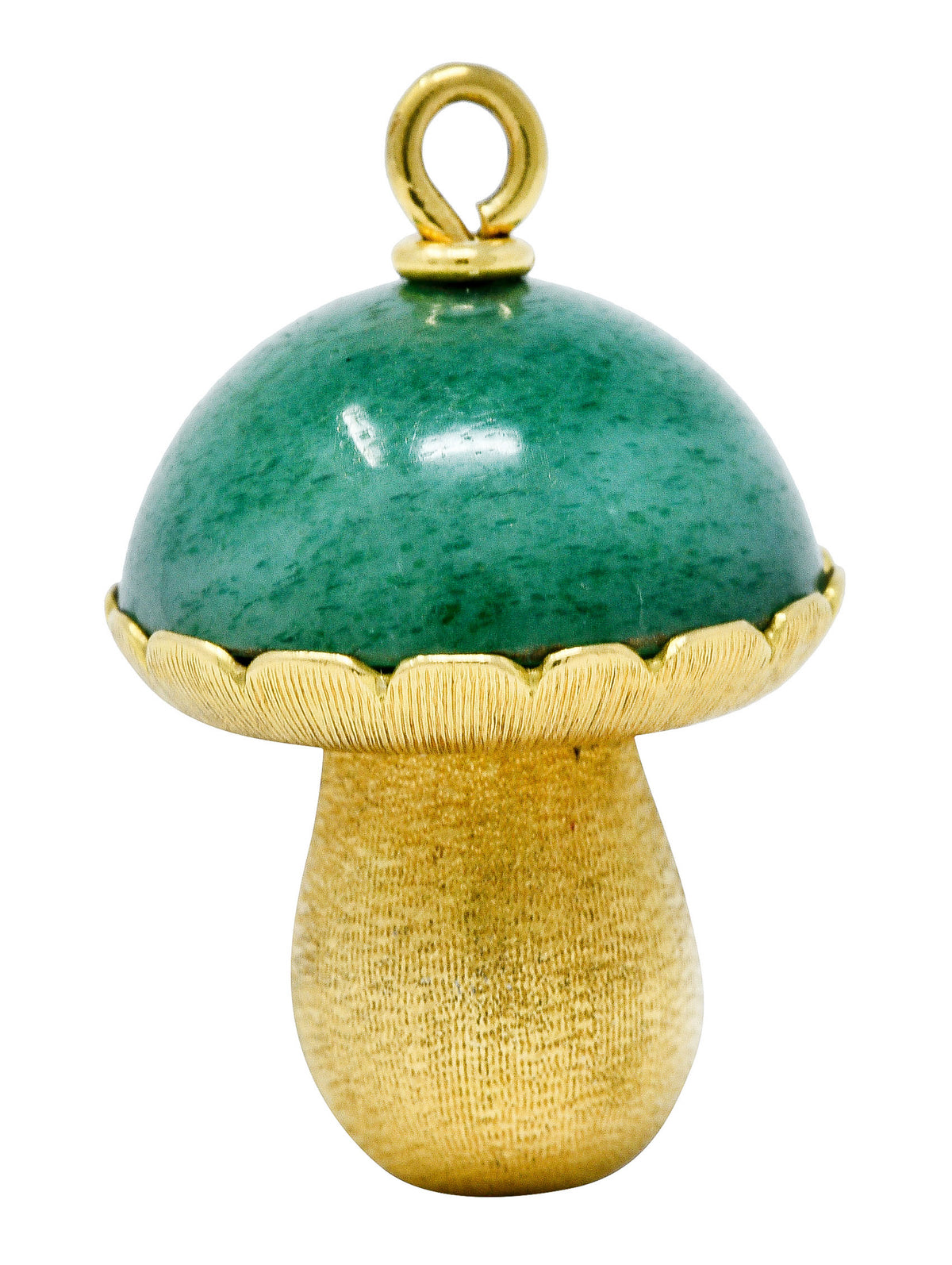 1960's Vintage Aventurine 18 Karat Gold Gnome & Mushroom Pendant CharmNecklace - Wilson's Estate Jewelry