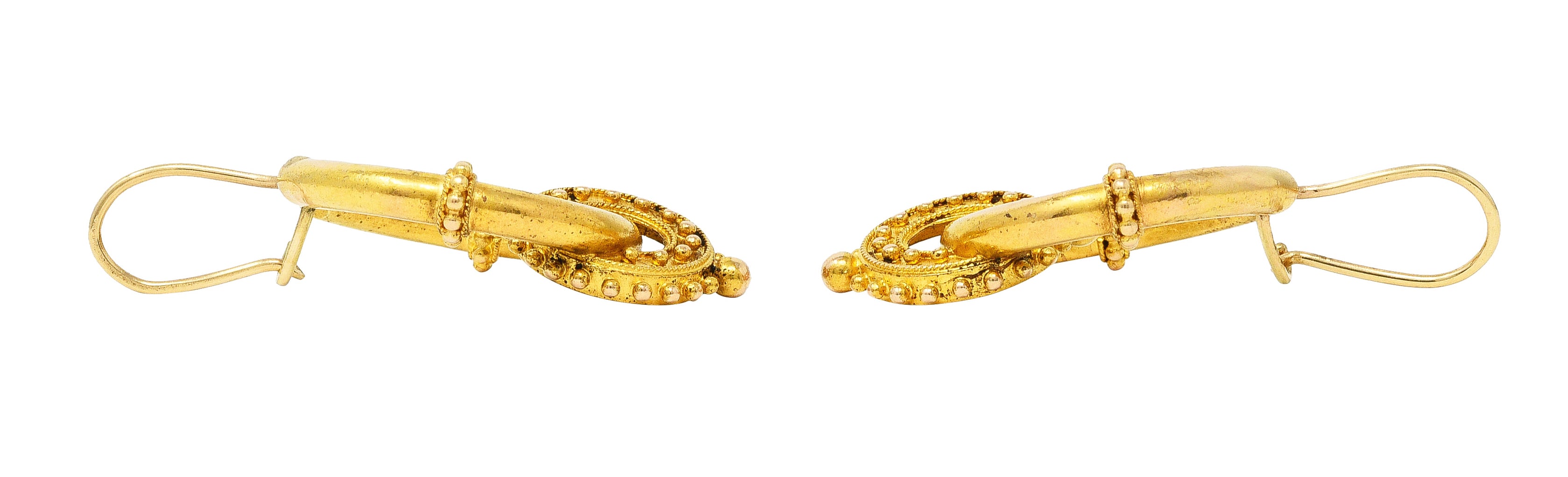 Victorian Etruscan Revival 14 Karat Yellow Gold Interlocked Hoop Antique Earrings Wilson's Estate Jewelry