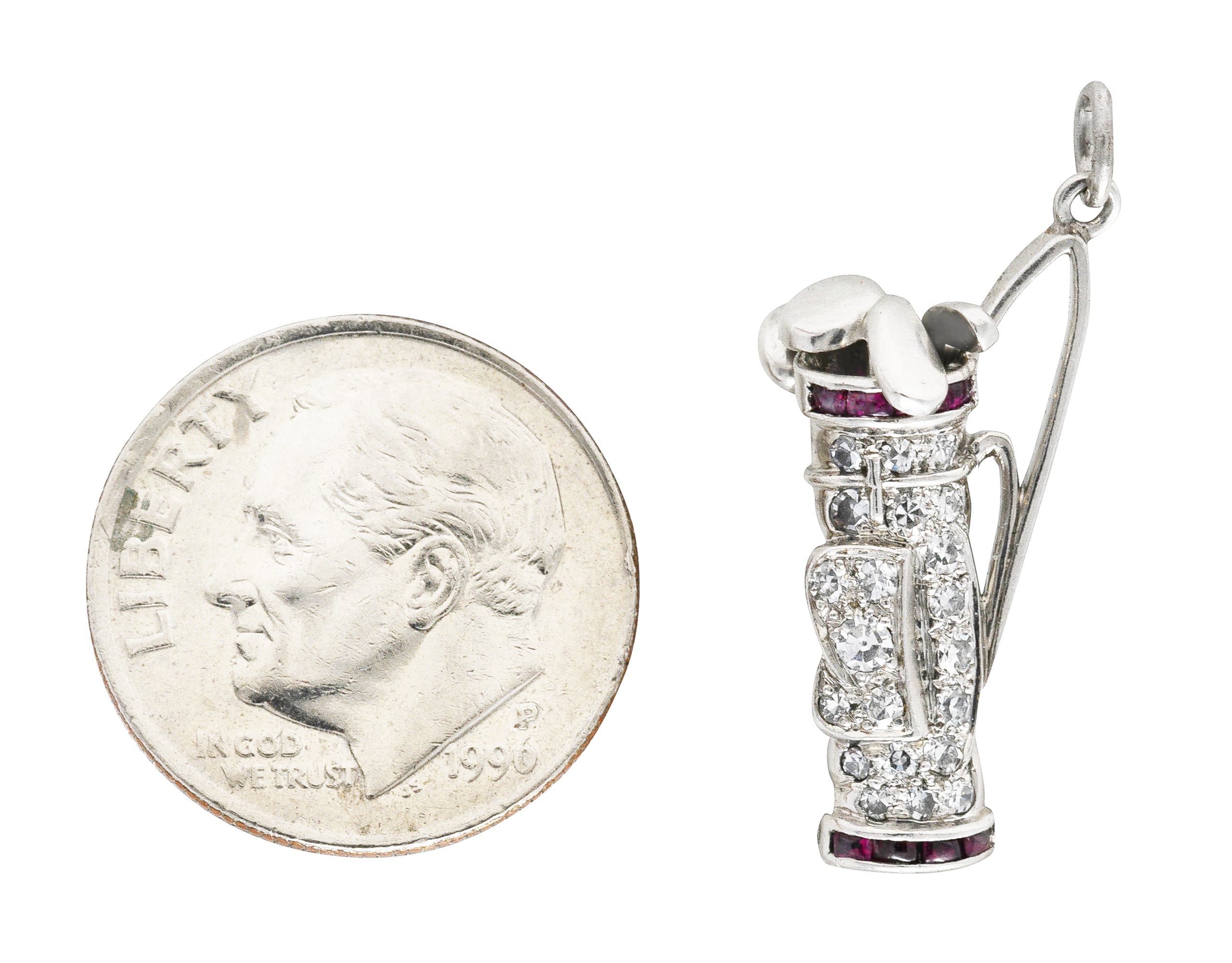 Cartier Art Deco Pavè Diamond Ruby Platinum Golf Club Charm Wilson's Estate Jewelry