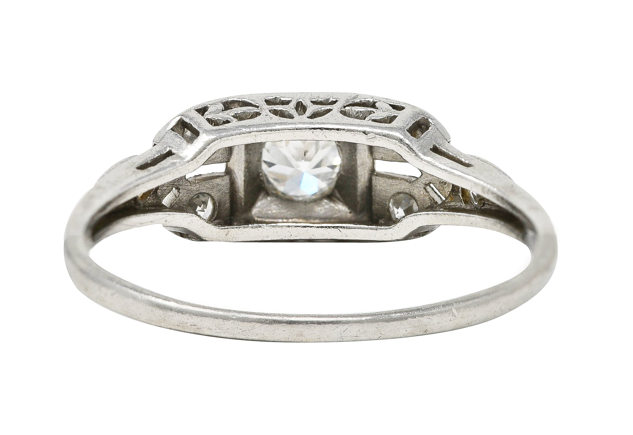 .11111 *Wheeler & Co. 0.32 CTW Late Art Deco Old European Cut Diamond Platinum Foliate Engagement Ring Wilson's Estate Jewelry