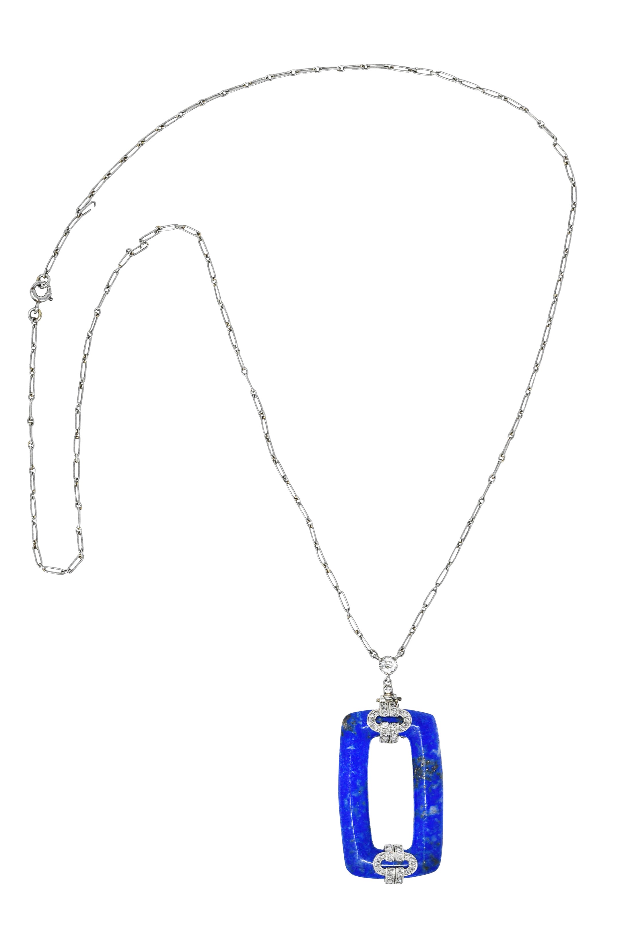 Art Deco 0.65 CTW Diamond Lapis Lazuli Platinum Cushion Drop NecklaceNecklace - Wilson's Estate Jewelry