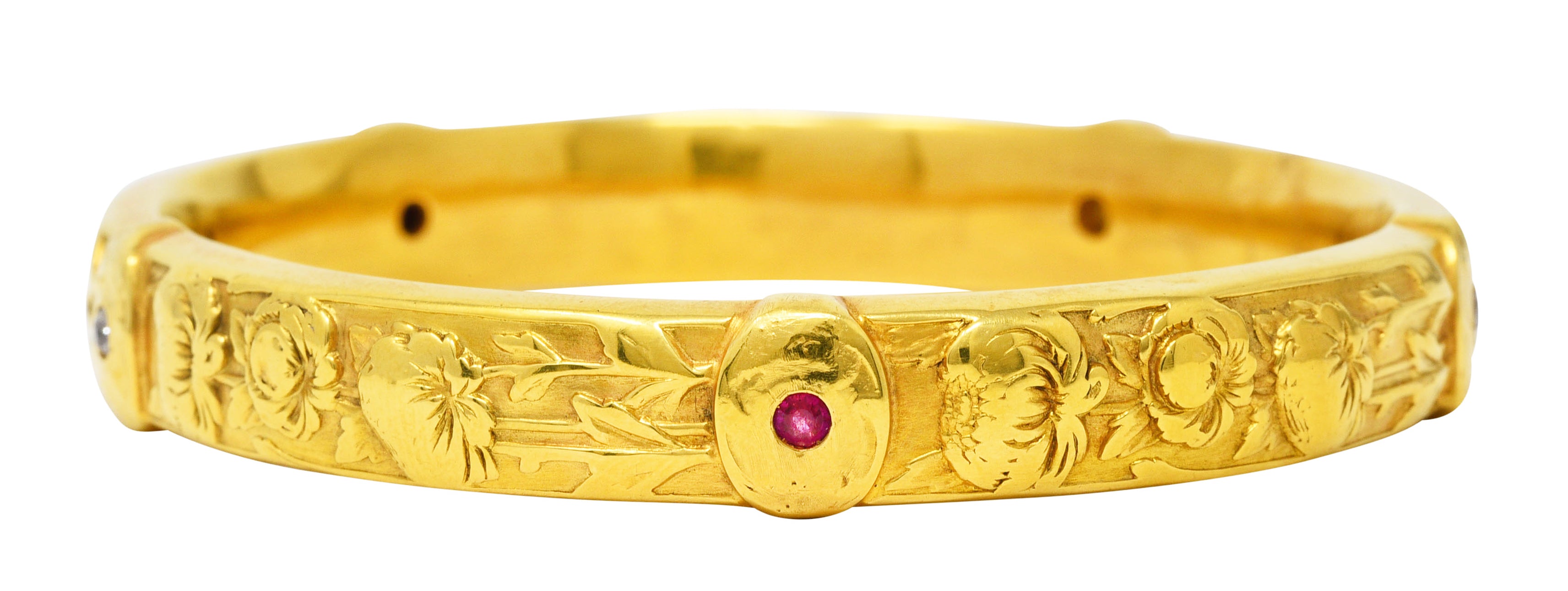 Riker Brothers Art Nouveau 14 Karat Yellow Gold Dragon Bangle Bracelet Wilson's Estate Jewelry