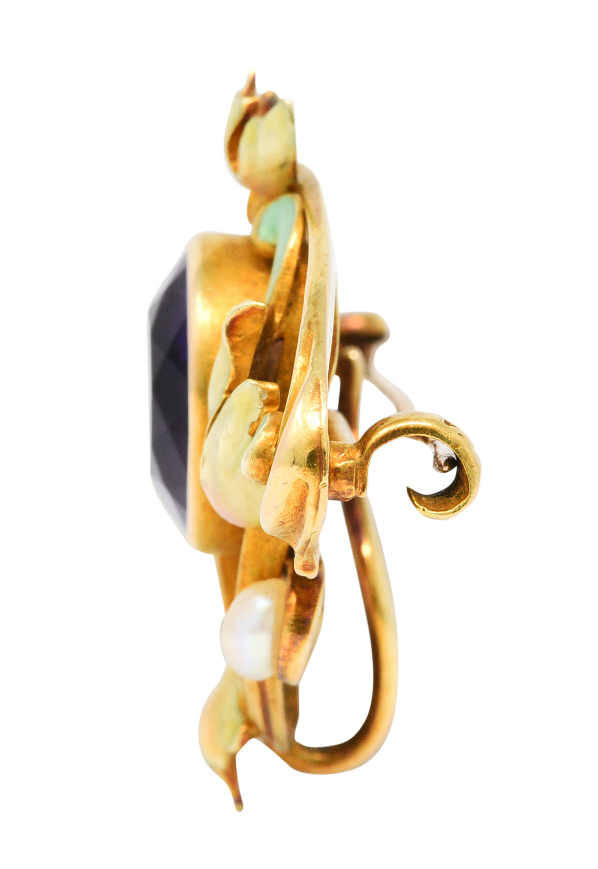 Whiteside & Blank Art Nouveau Amethyst Enamel 14 Karat Gold BroochBrooch - Wilson's Estate Jewelry