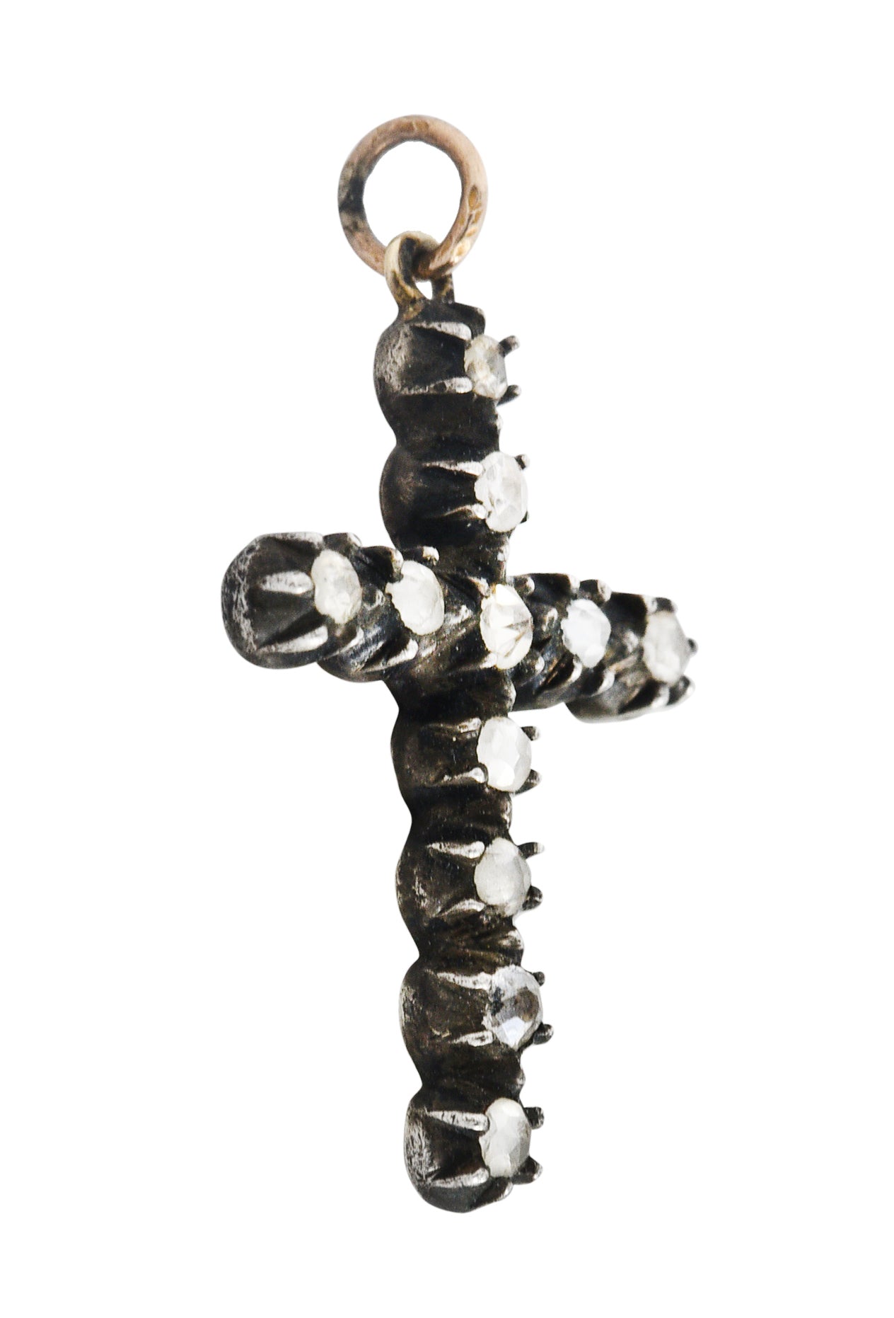 1850's Georgian Rose Cut Diamond Silver-Topped 14 Karat Gold Cross Charm PendantNecklace - Wilson's Estate Jewelry