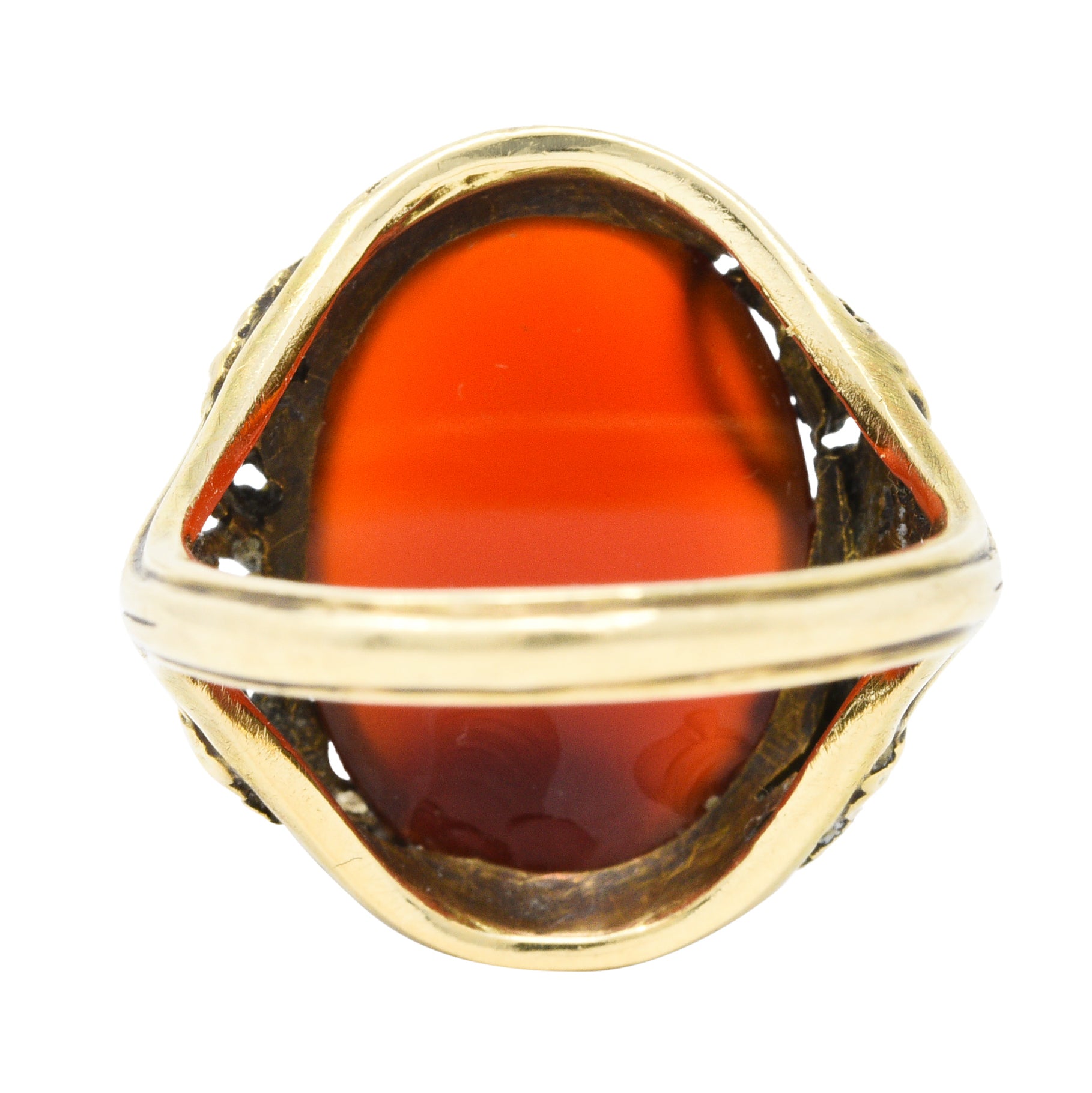 Arts & Crafts Carnelian Cabochon 18 Karat Gold Foliate RingRing - Wilson's Estate Jewelry