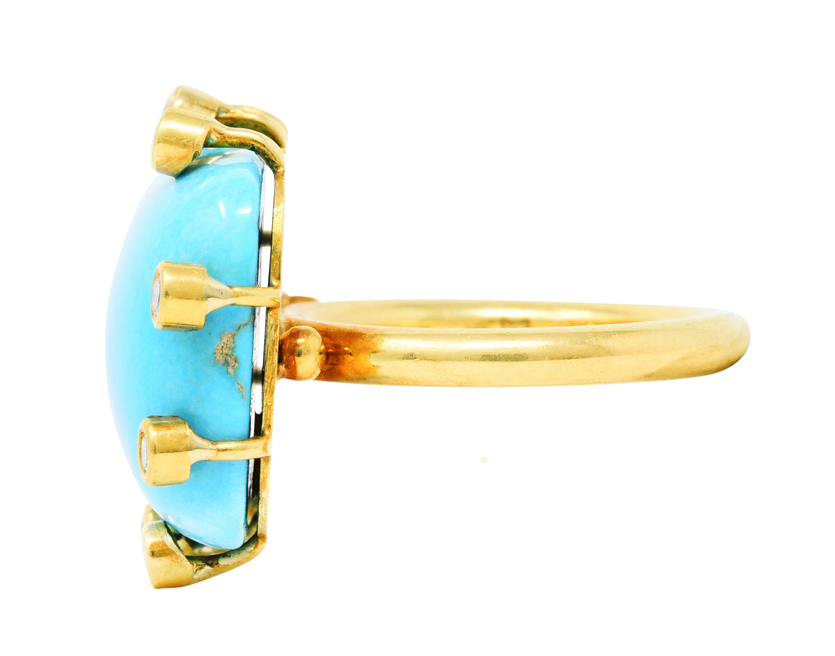 Modernist Turquoise Cabochon 0.30 CTW Diamond 18 Karat Gold RingRing - Wilson's Estate Jewelry