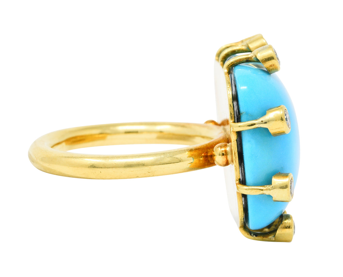 Modernist Turquoise Cabochon 0.30 CTW Diamond 18 Karat Gold RingRing - Wilson's Estate Jewelry