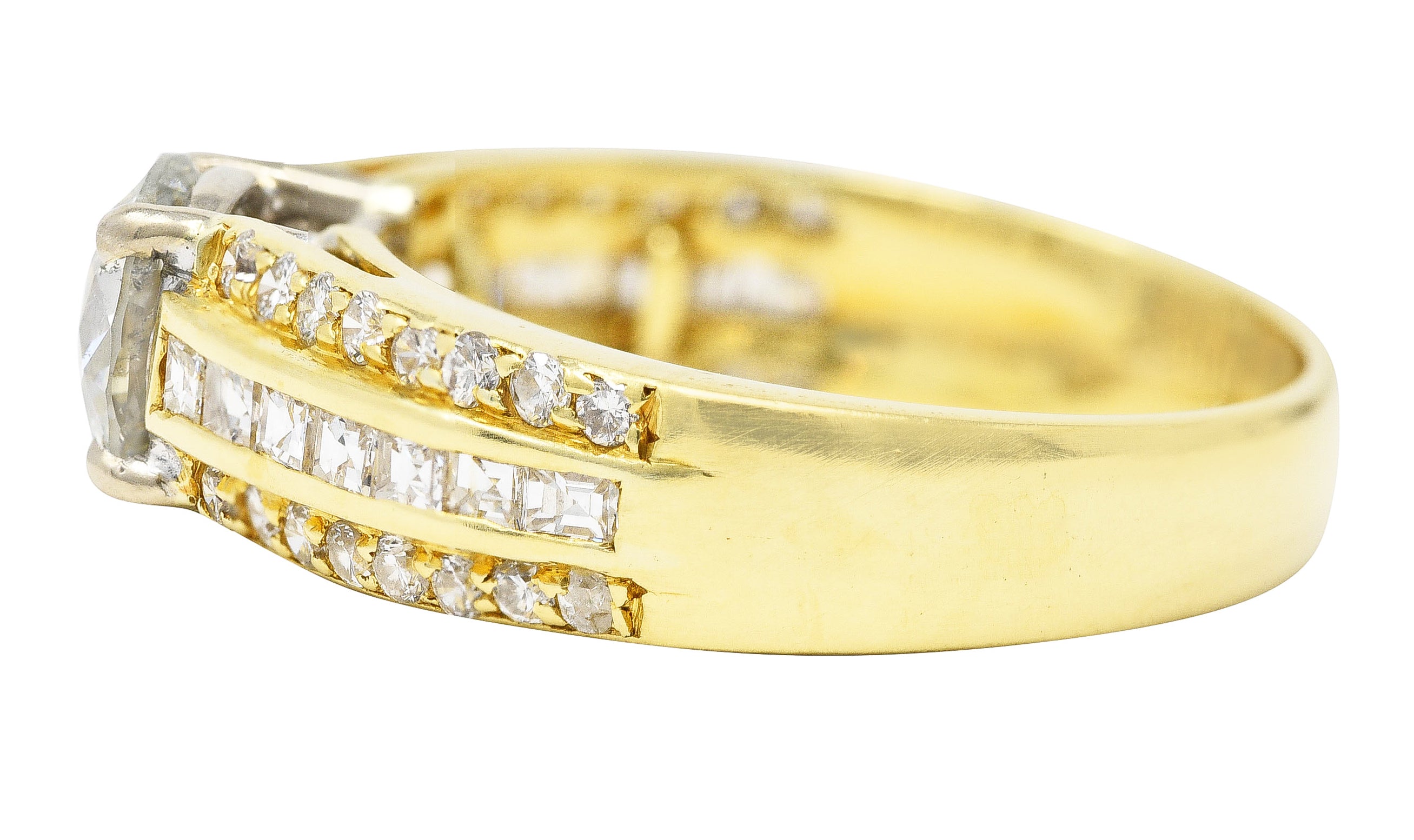 1.50 CTW Old European Cut Diamond 18 Karat Two-Tone Gold Unisex Channel Engagement Ring Wilson's Estate Jewelry