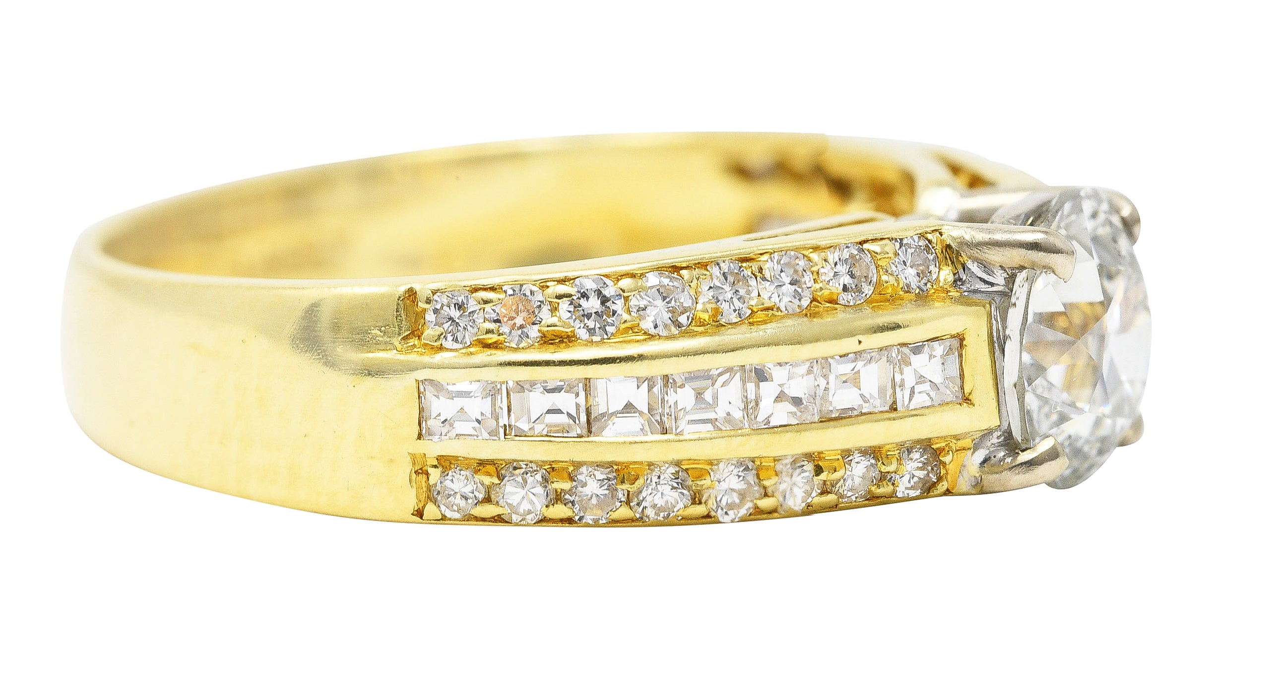 1.50 CTW Old European Cut Diamond 18 Karat Two-Tone Gold Unisex Channel Engagement Ring Wilson's Estate Jewelry