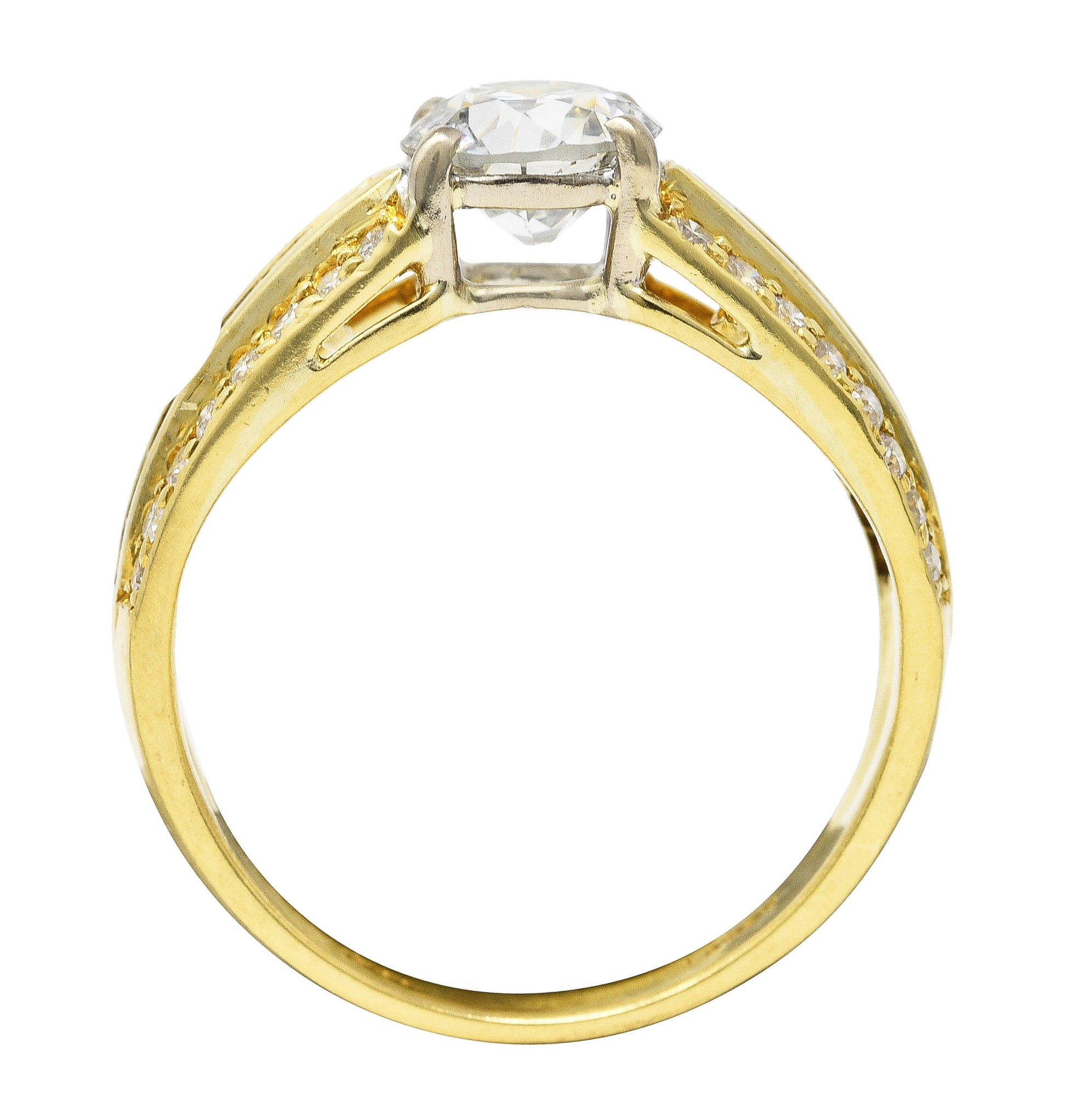 1.50 CTW Old European Cut Diamond 18 Karat Two-Tone Gold Unisex Channel Engagement Ring Wilson's Estate Jewelry