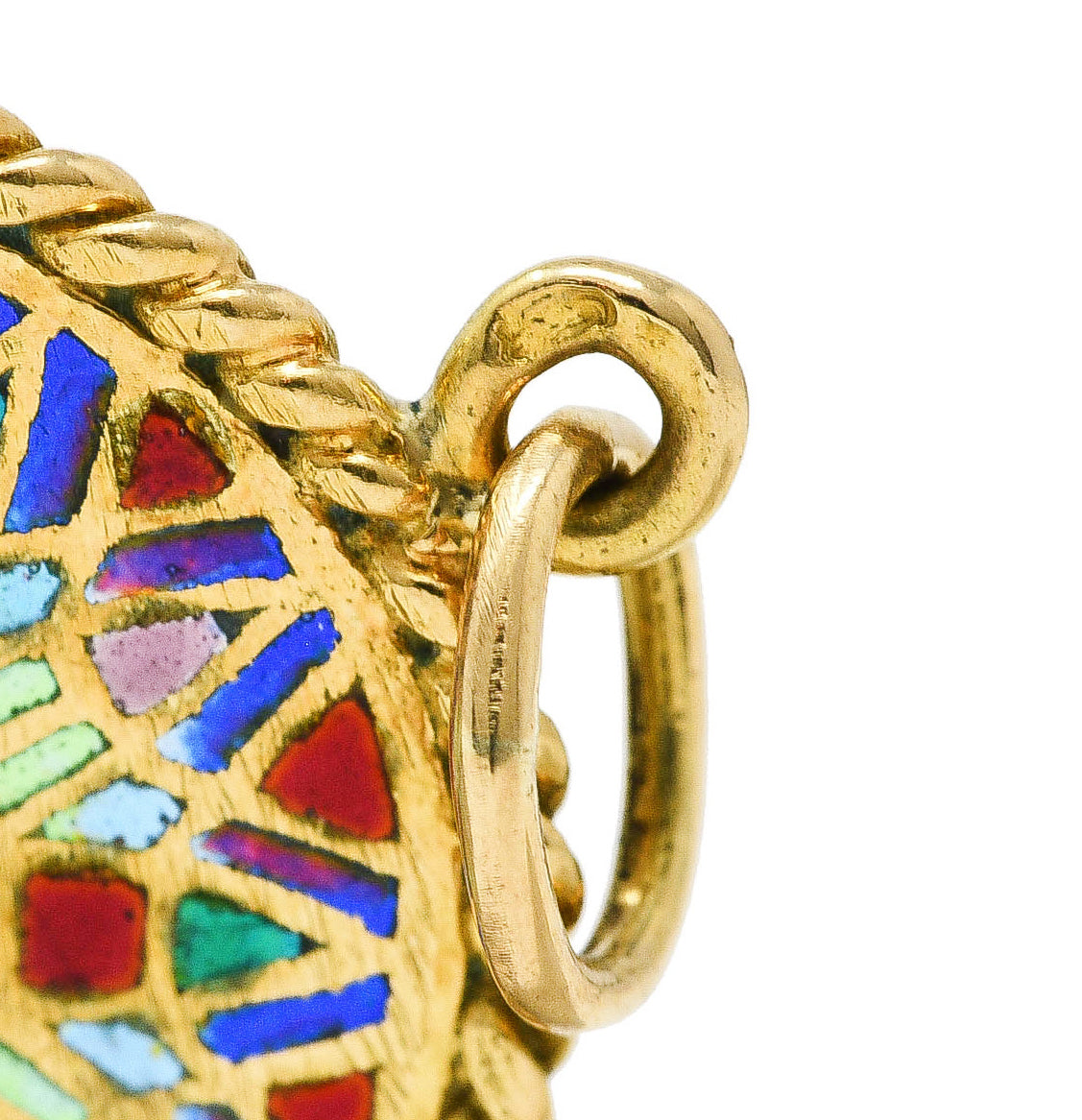 French Vintage Plique-A-Jour Enamel 18 Karat Yellow Gold Rose Window Charm Wilson's Estate Jewelry