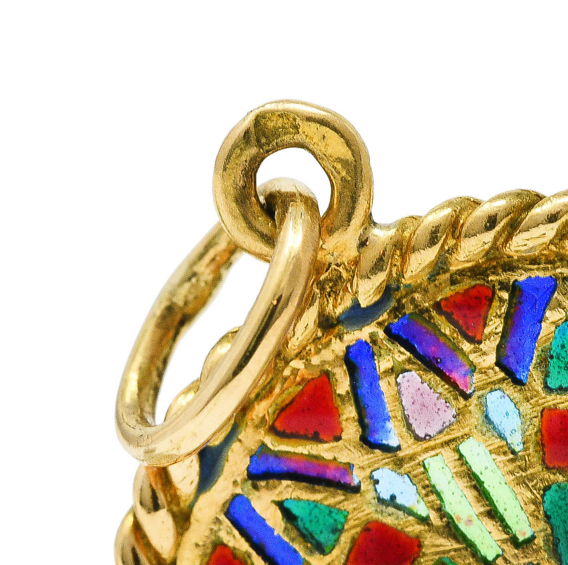 French Vintage Plique-A-Jour Enamel 18 Karat Yellow Gold Rose Window Charm Wilson's Estate Jewelry