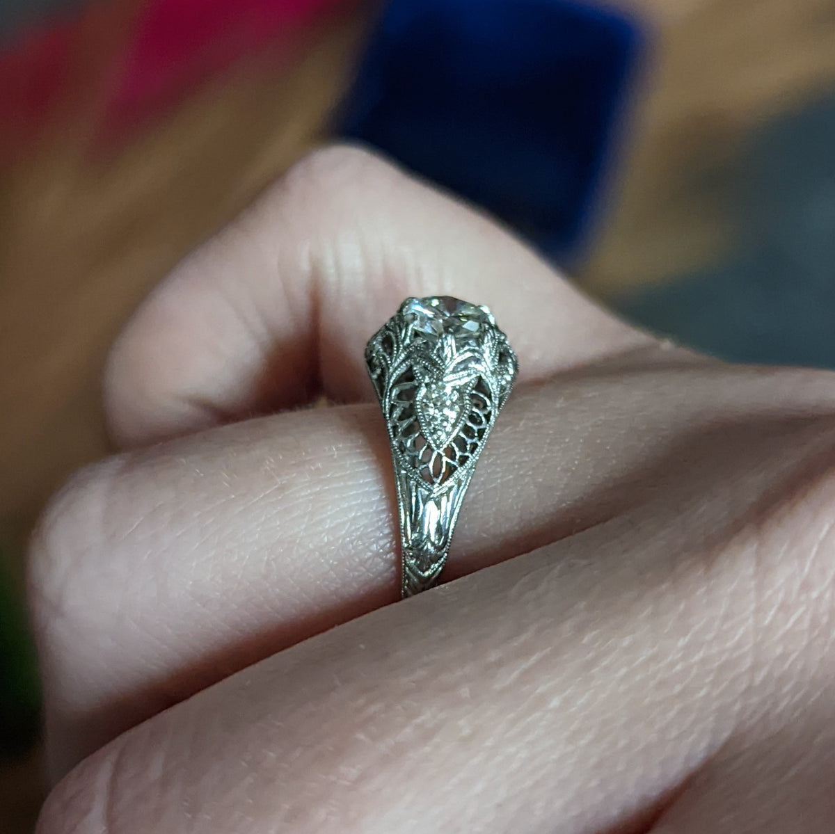 Late Edwardian 0.60 CTW Diamond Platinum Trellis Engagement Ring Wilson's Estate Jewelry