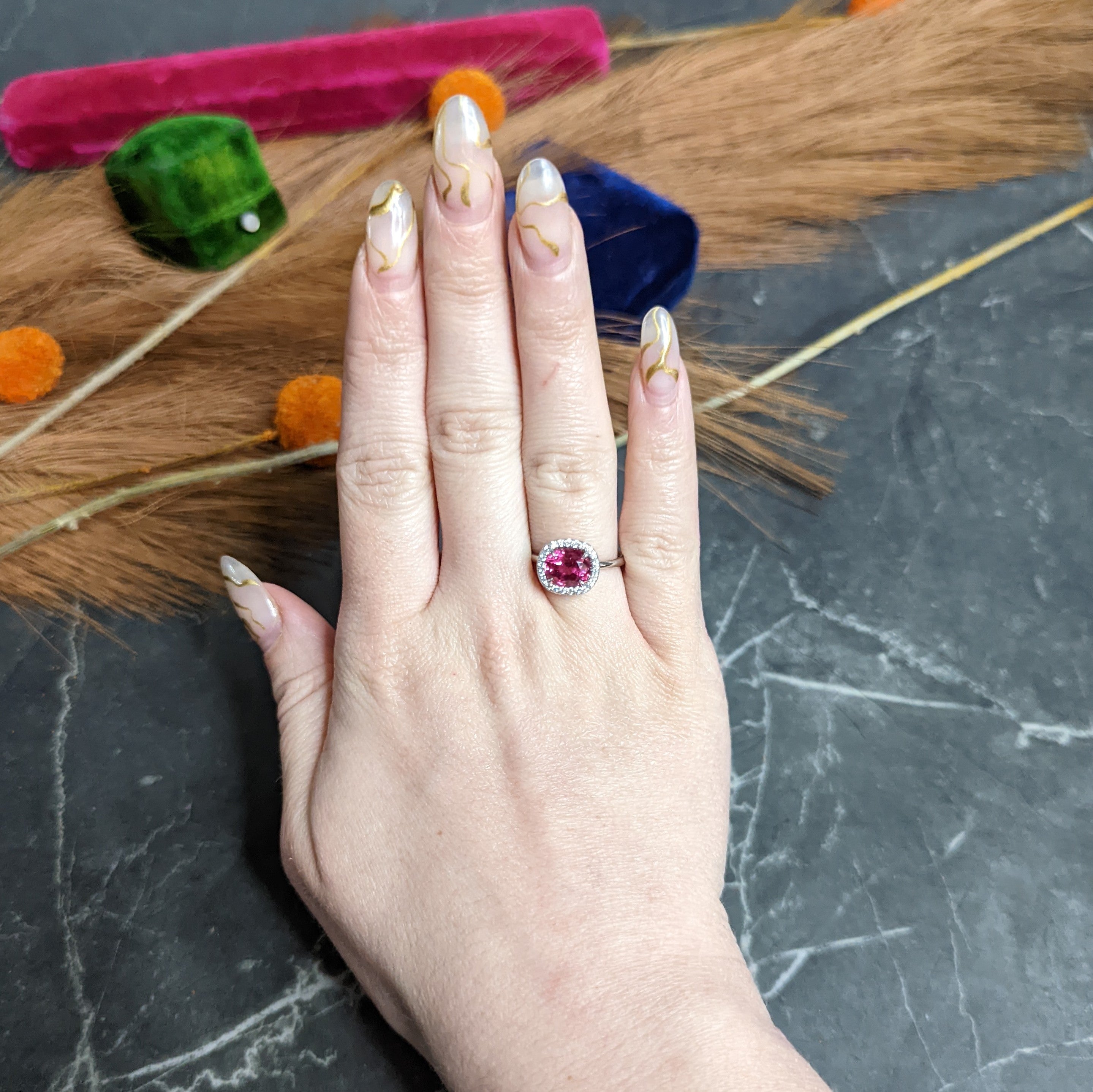 Contemporary 2.85 CTW Spinel Diamond Platinum Cushion Halo Ring Wilson's Estate Jewelry