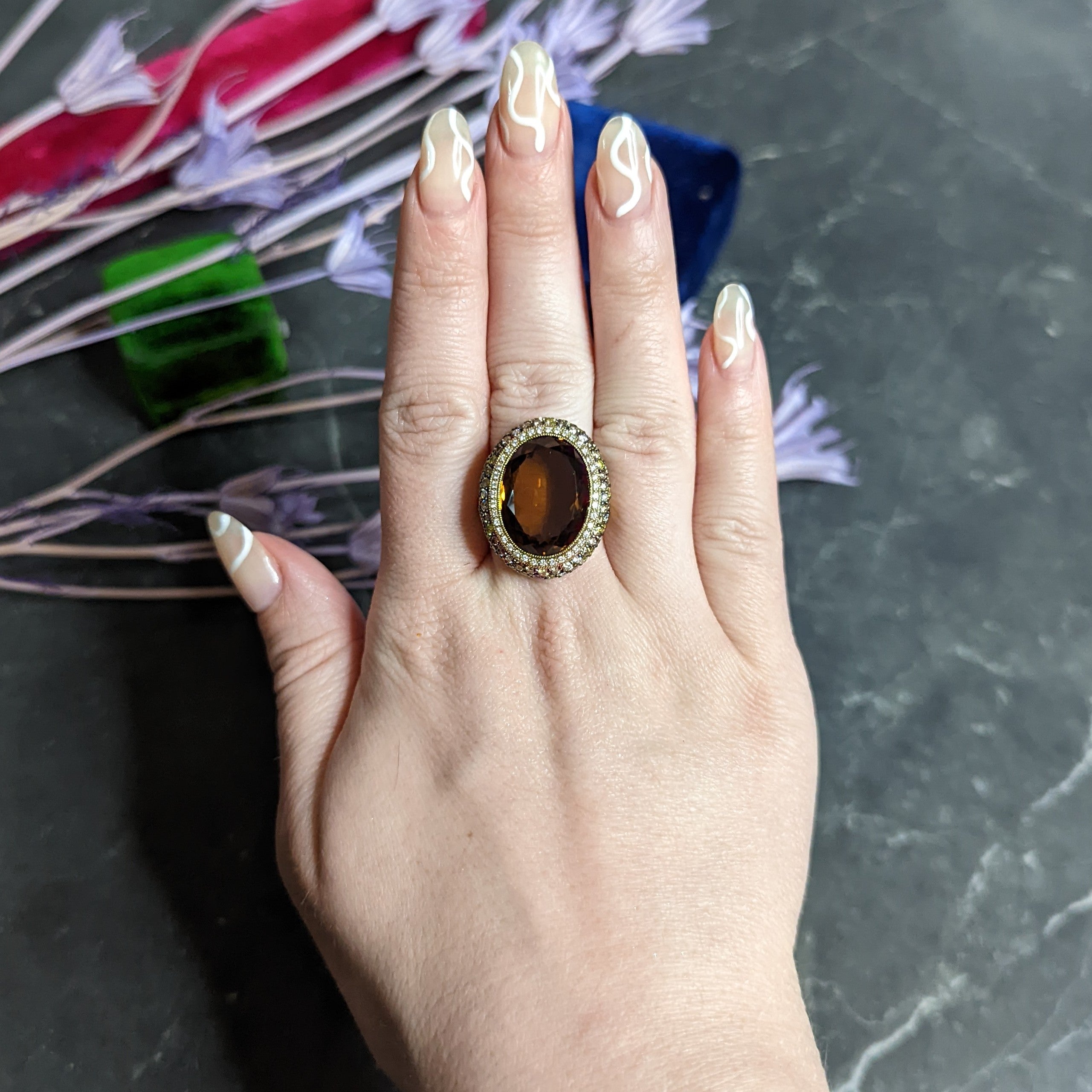 Judith Ripka Citrine Diamond & Fancy Colored Diamond 18 Karat Gold Monaco Ring Wilson's Estate Jewelry